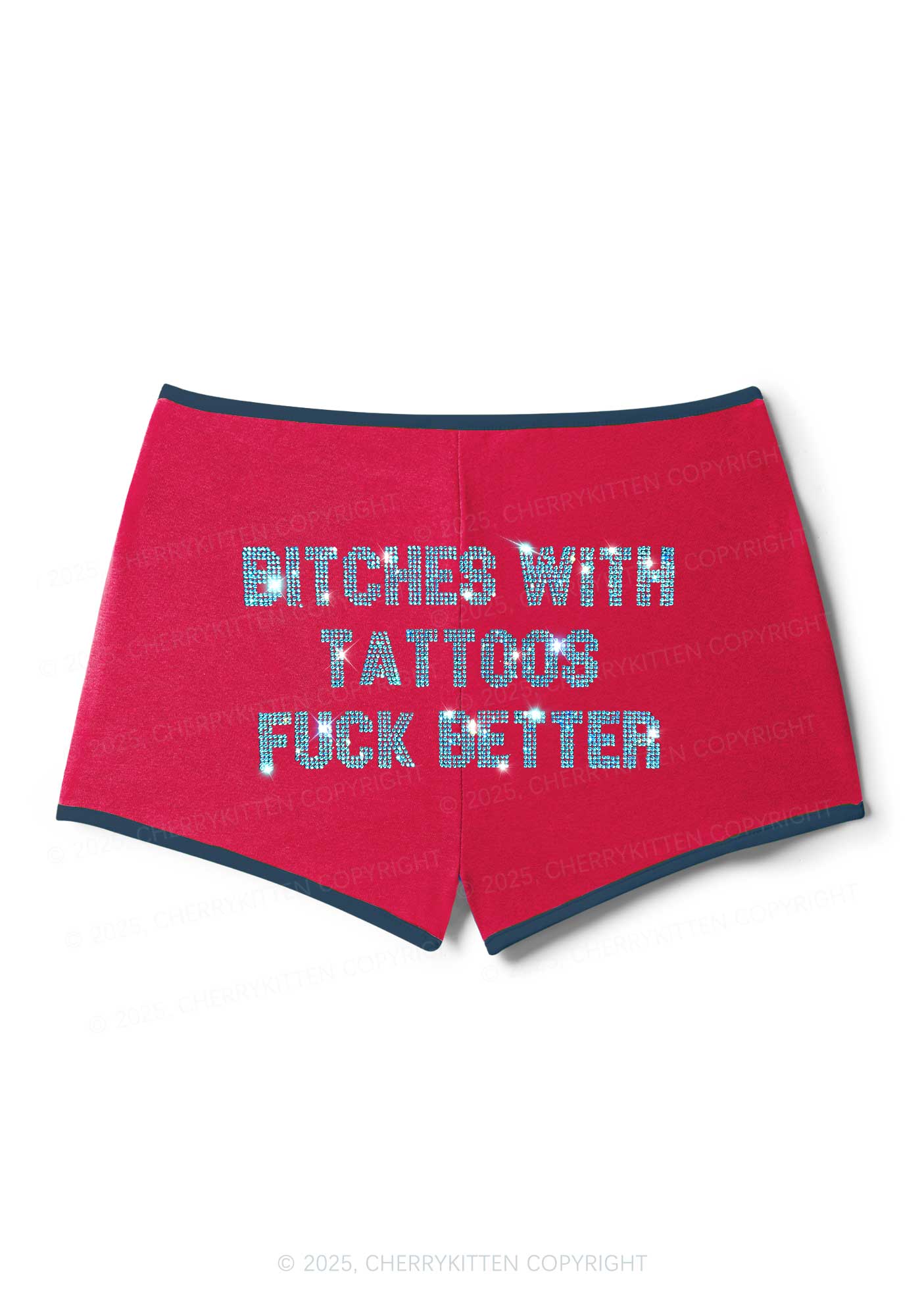 Rhinestone Bxxches With Tattoos Fxxk Better Y2K Booty Shorts Cherrykitten - Image 4