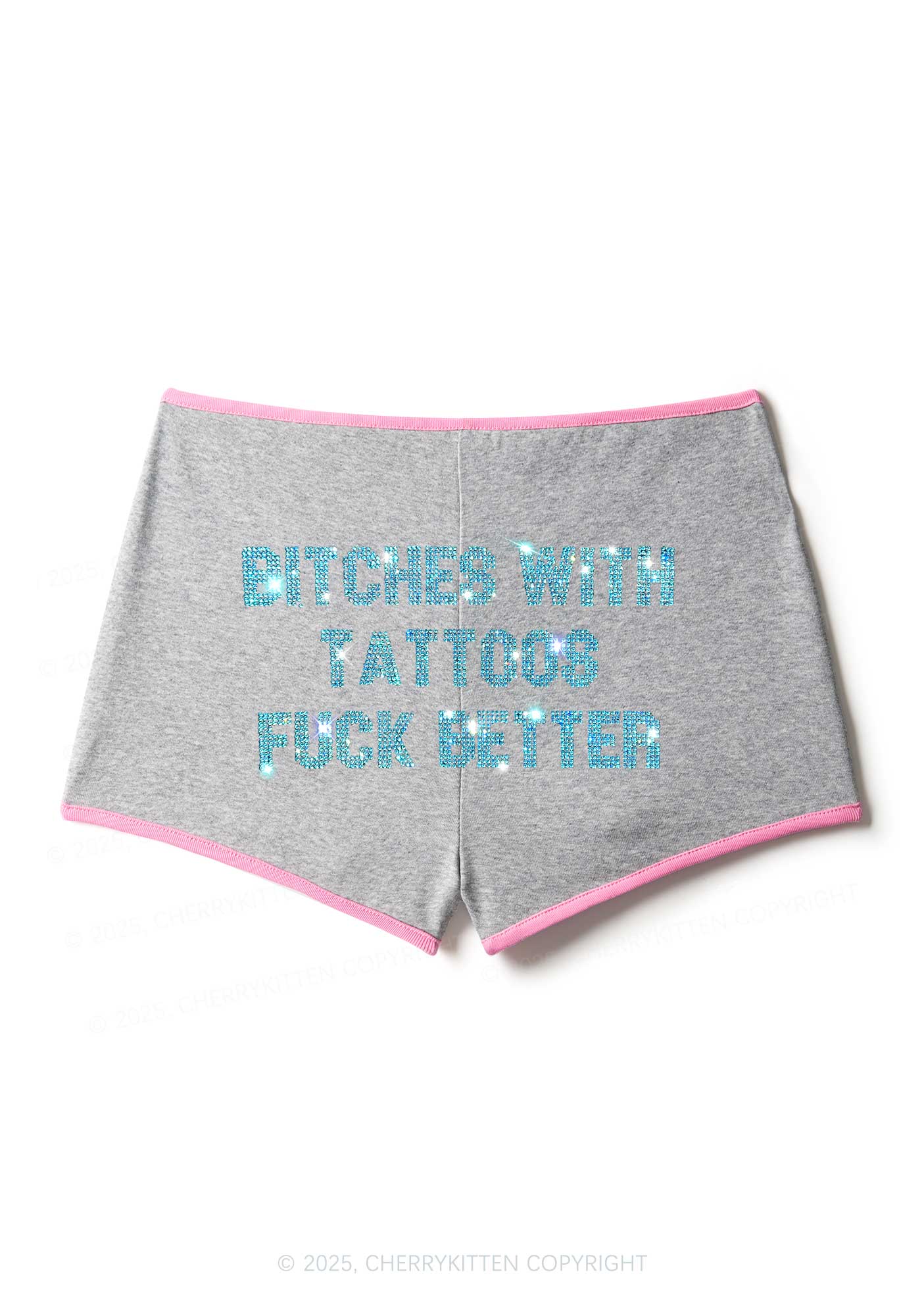 Rhinestone Bxxches With Tattoos Fxxk Better Y2K Booty Shorts Cherrykitten - Image 5