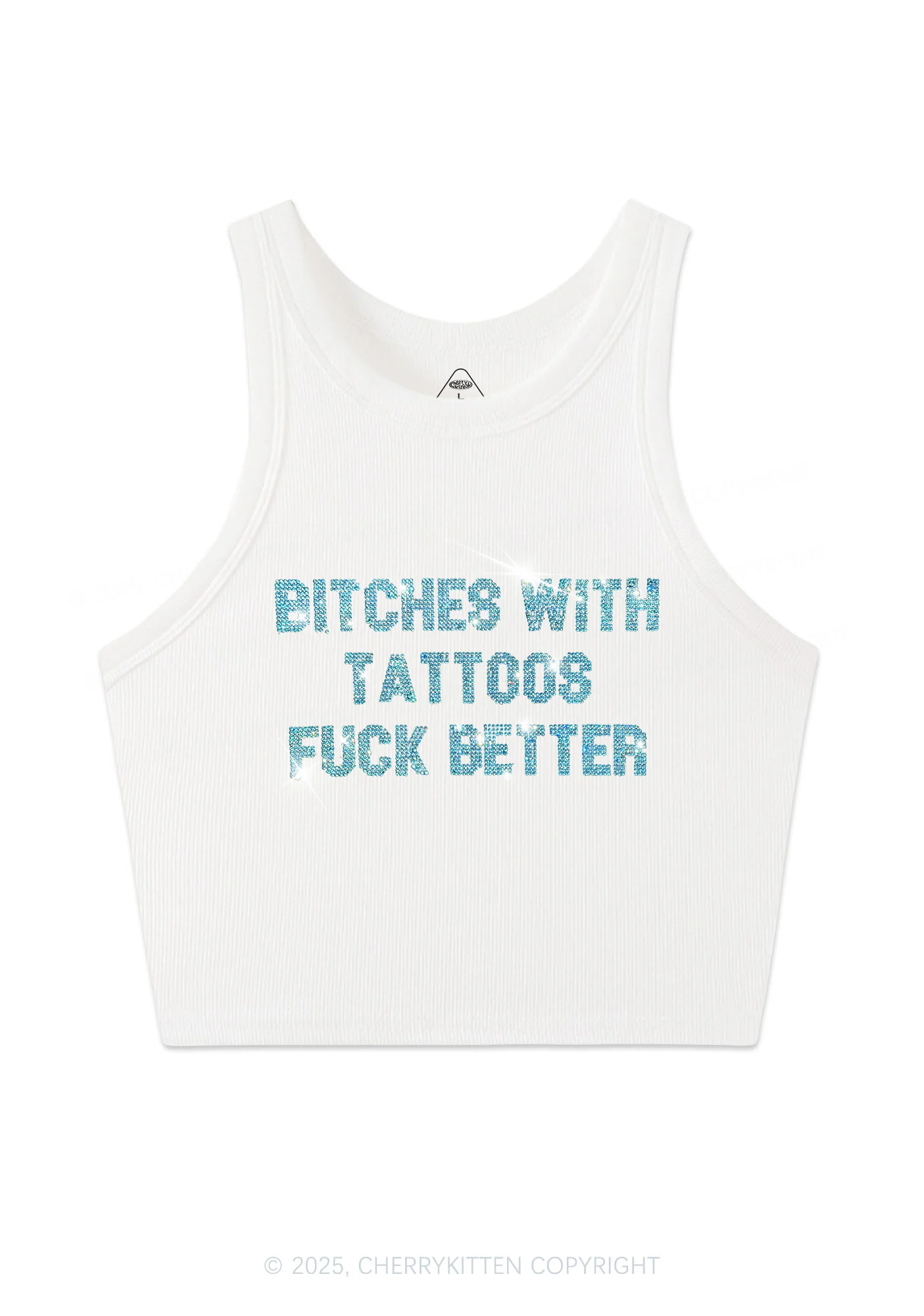 Rhinestone Bxxches With Tattoos Fxxk Better Y2K Crop Tank Top Cherrykitten - Image 3
