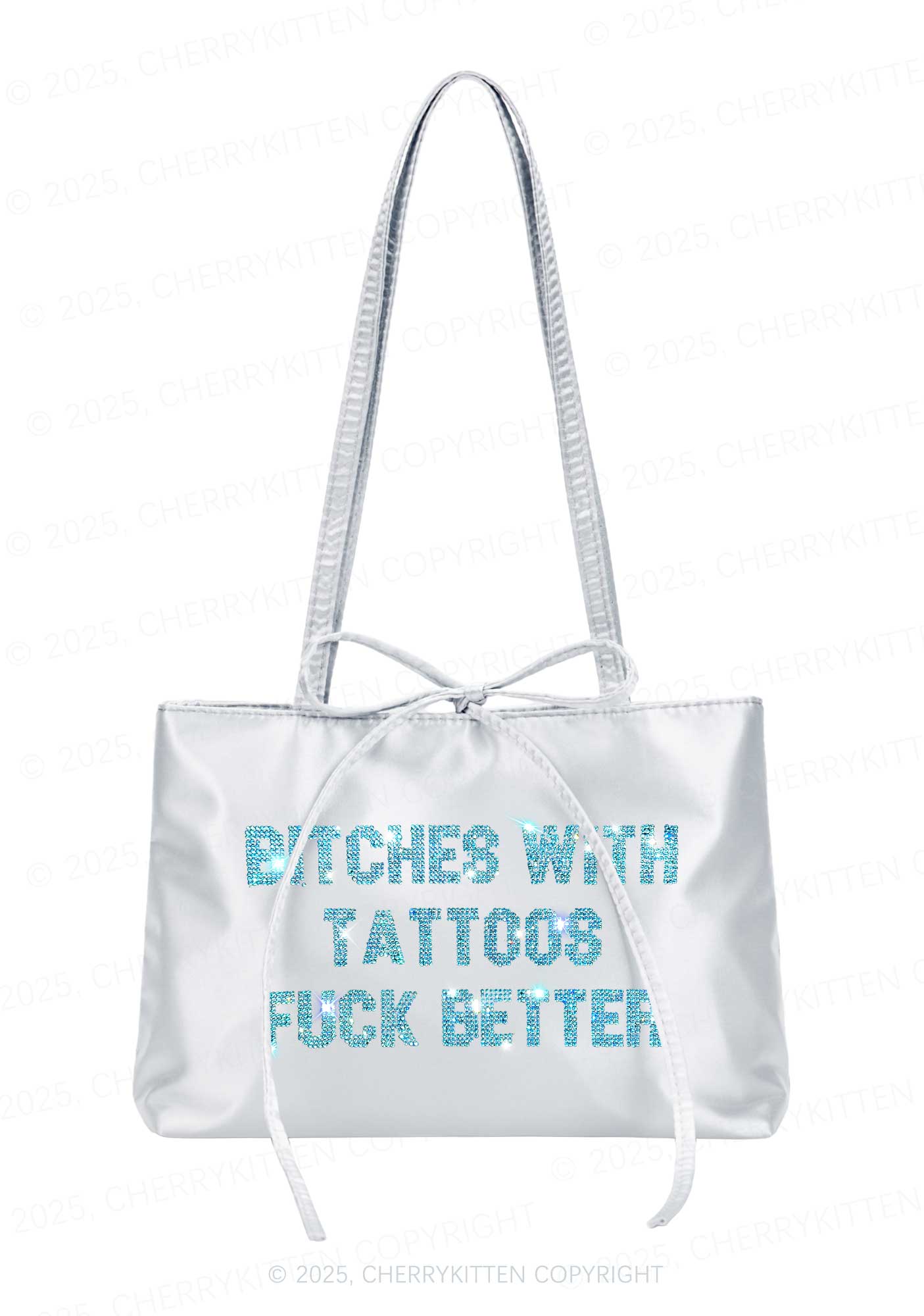 Rhinestone Bxxches With Tattoos Fxxk Better Y2K Satin Bags Cherrykitten - Image 2