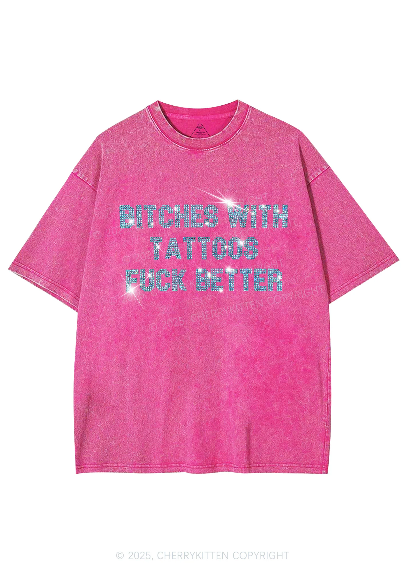 Rhinestone Bxxches With Tattoos Fxxk Better Y2K Shirts Washed Tee Cherrykitten - Image 3