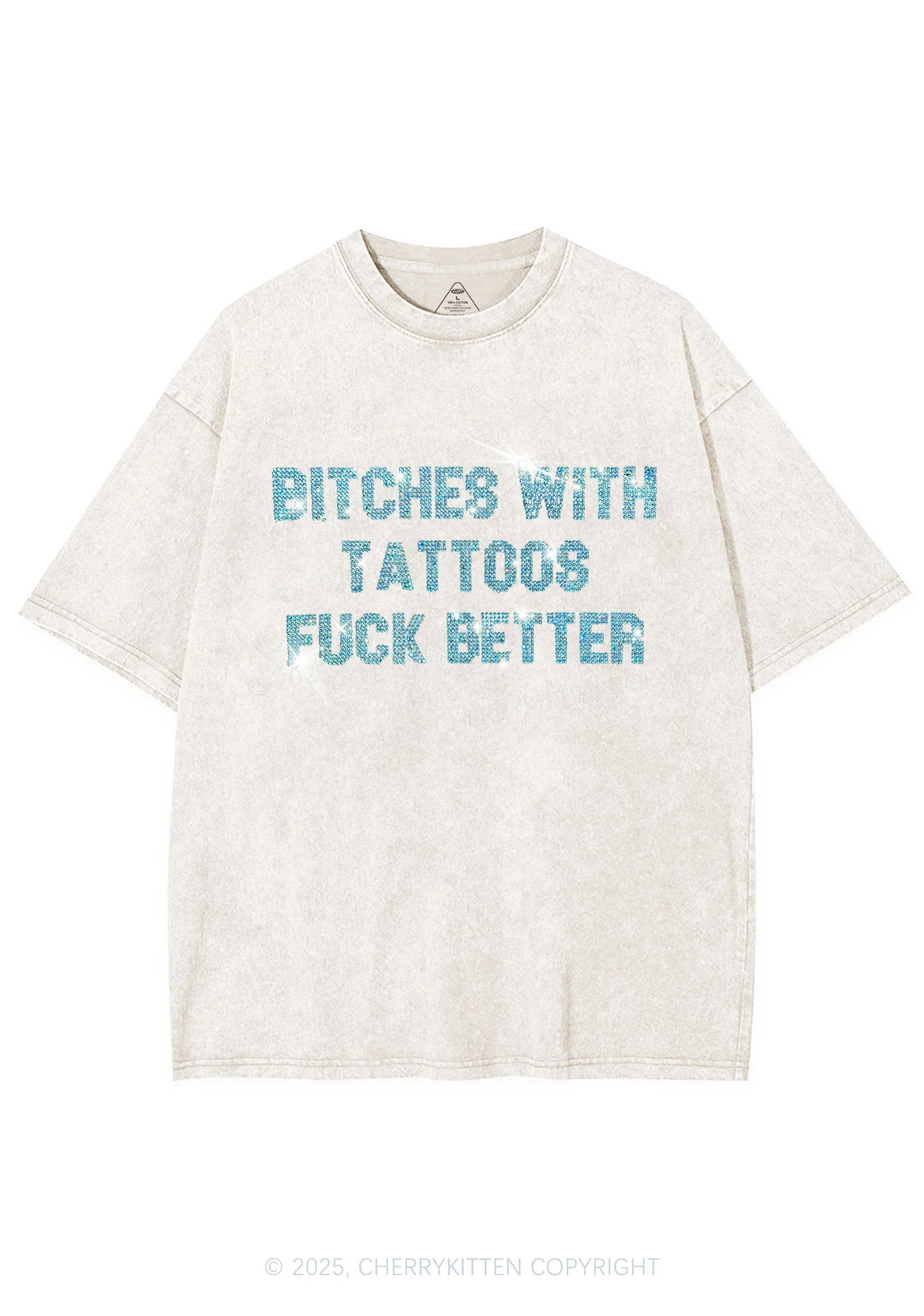 Rhinestone Bxxches With Tattoos Fxxk Better Y2K Shirts Washed Tee Cherrykitten - Image 4