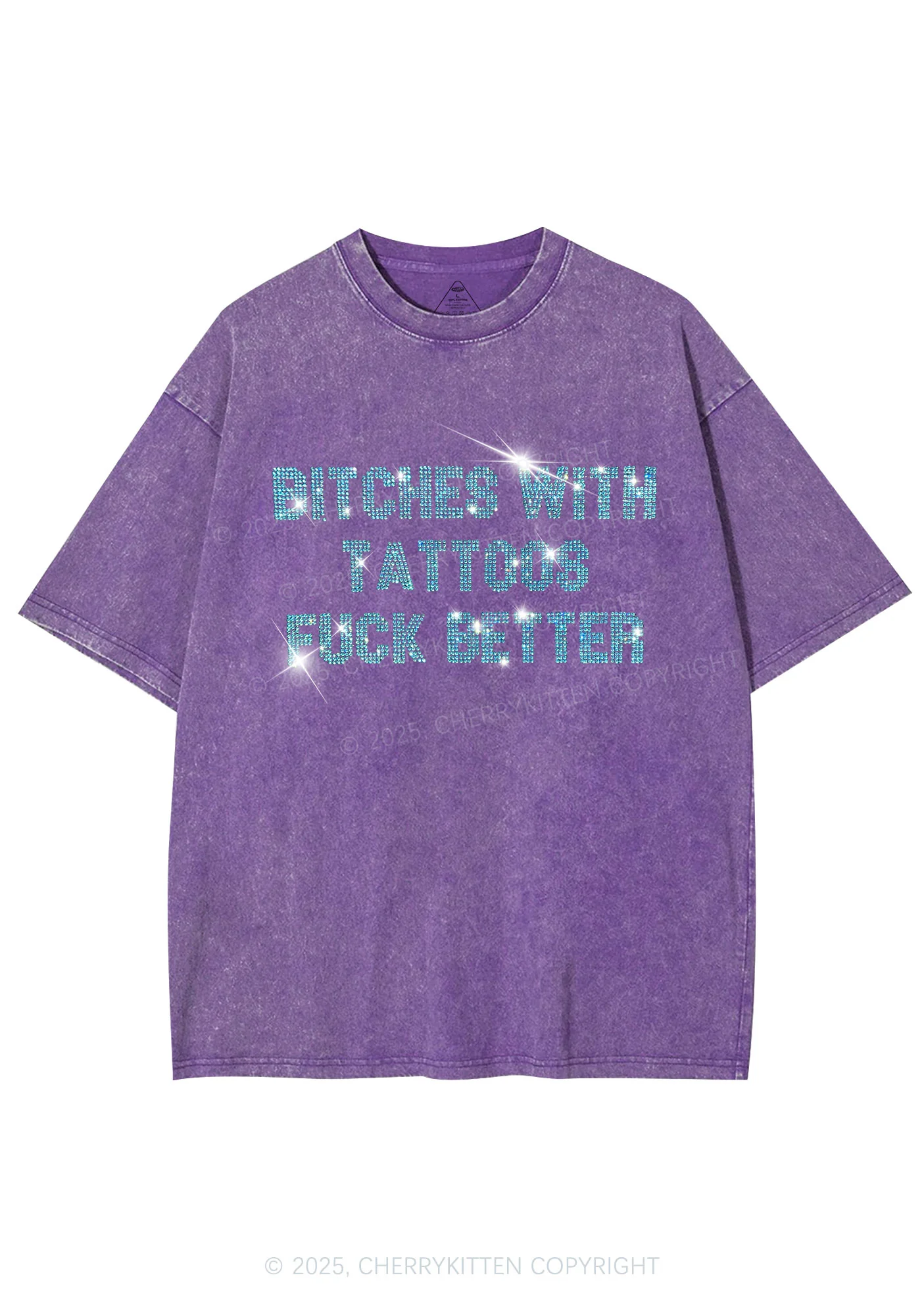 Rhinestone Bxxches With Tattoos Fxxk Better Y2K Shirts Washed Tee Cherrykitten - Image 5