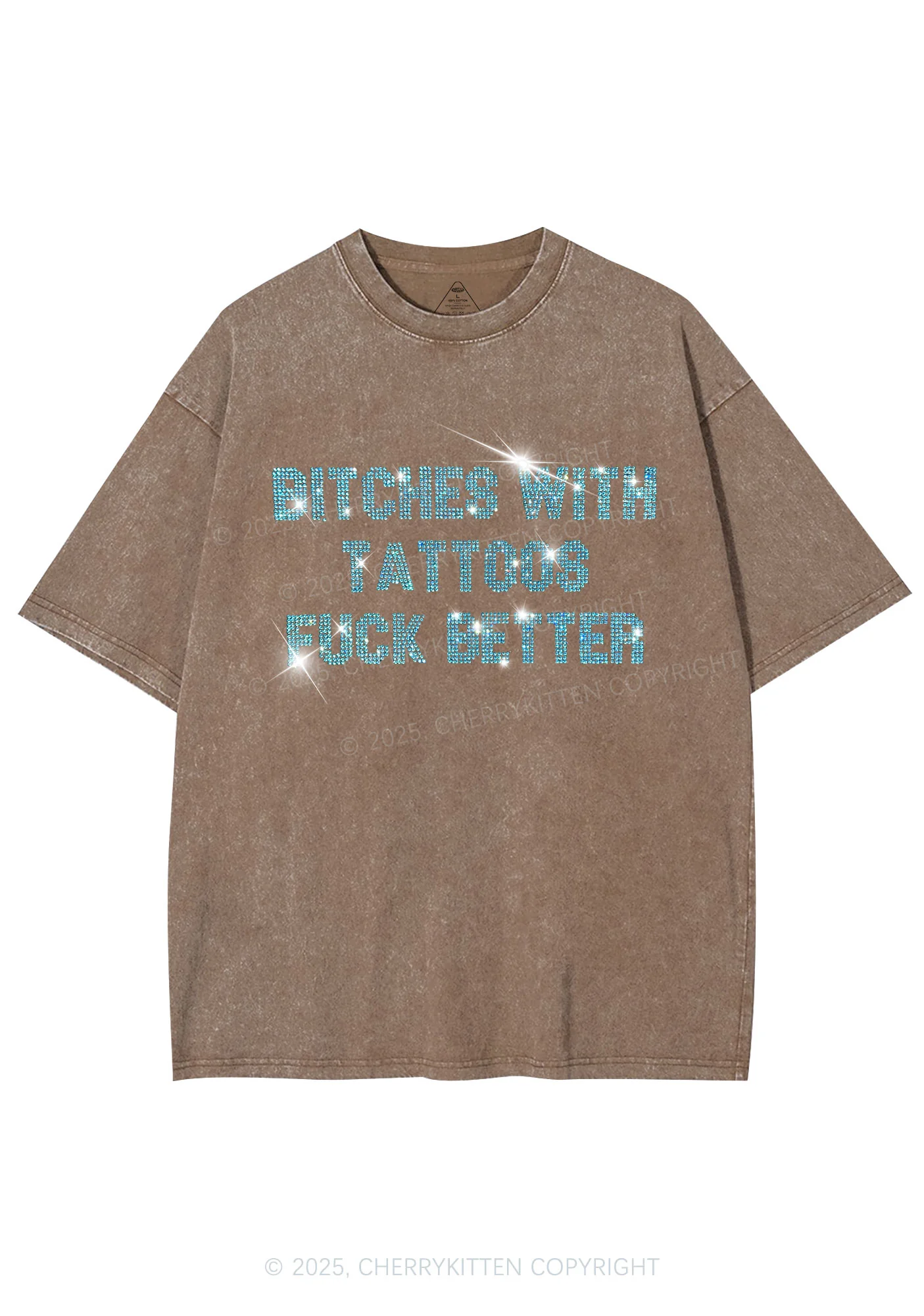 Rhinestone Bxxches With Tattoos Fxxk Better Y2K Shirts Washed Tee Cherrykitten - Image 6
