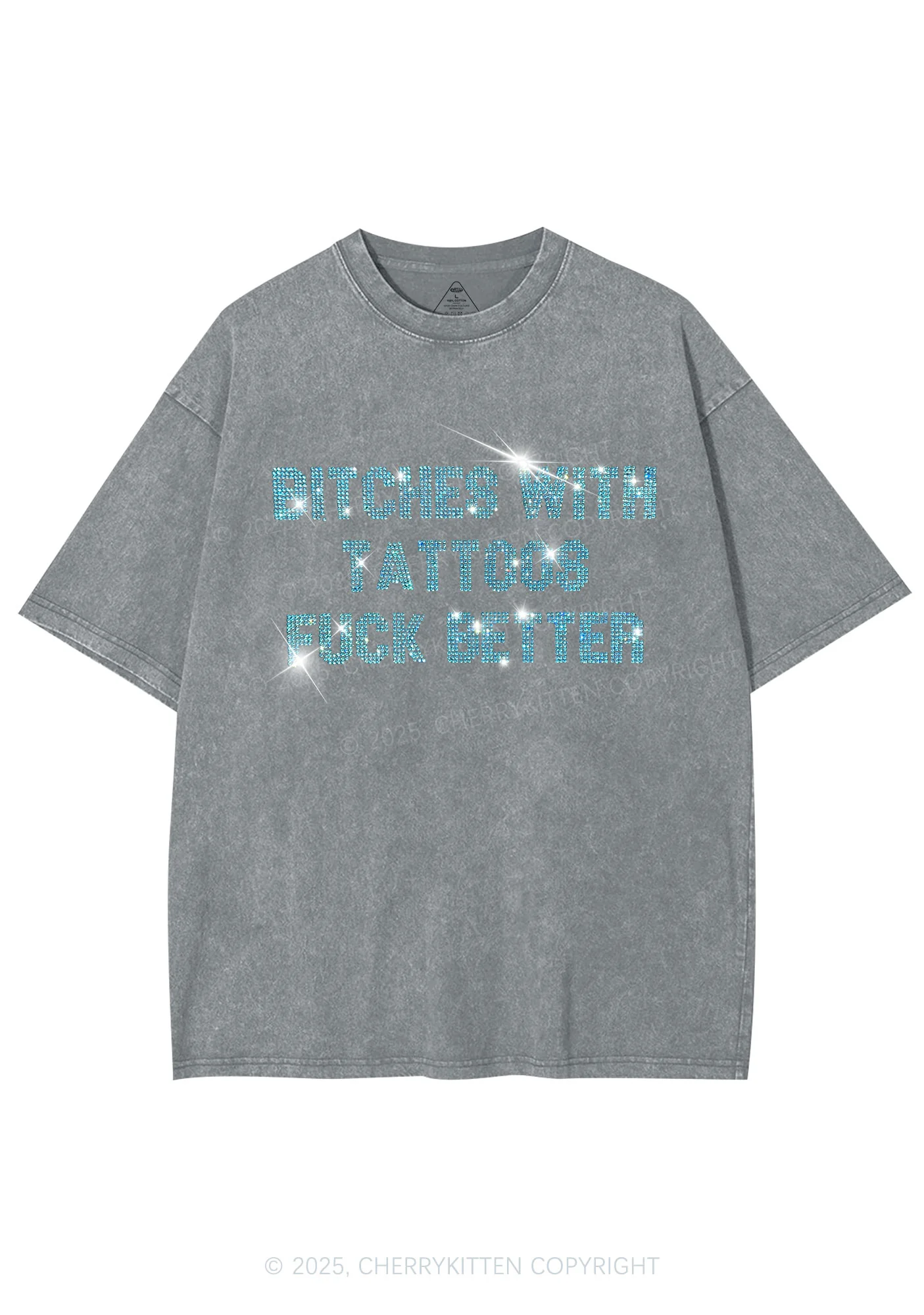 Rhinestone Bxxches With Tattoos Fxxk Better Y2K Shirts Washed Tee Cherrykitten - Image 7