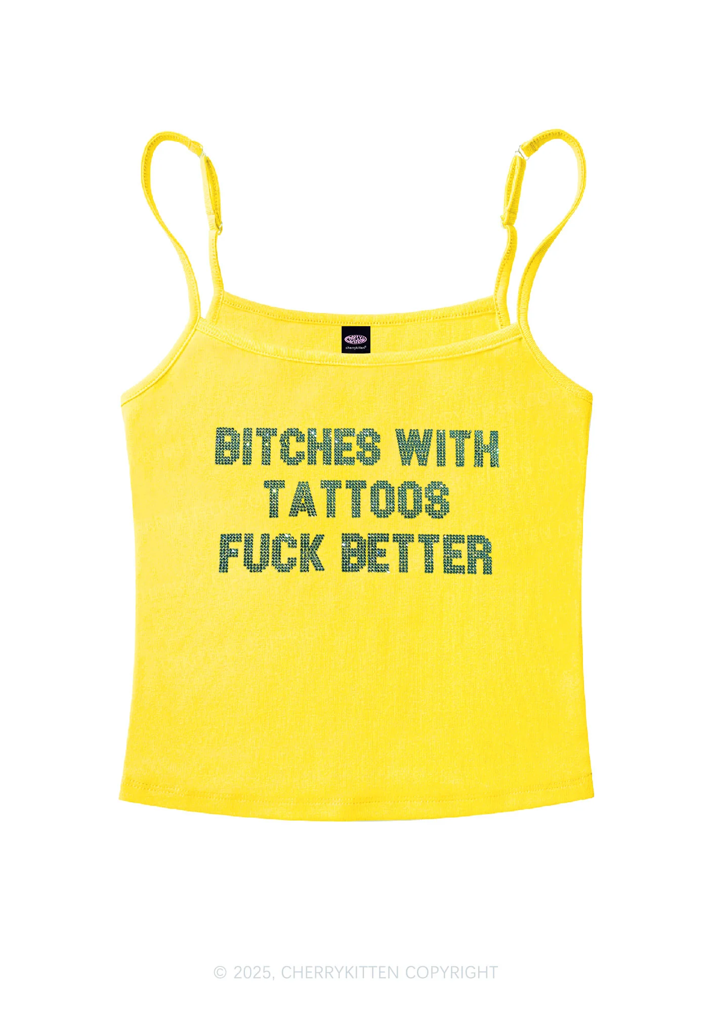 Rhinestone Bxxches With Tattoos Fxxk Better Y2K Spaghetti Strap Cami Cherrykitten - Image 3