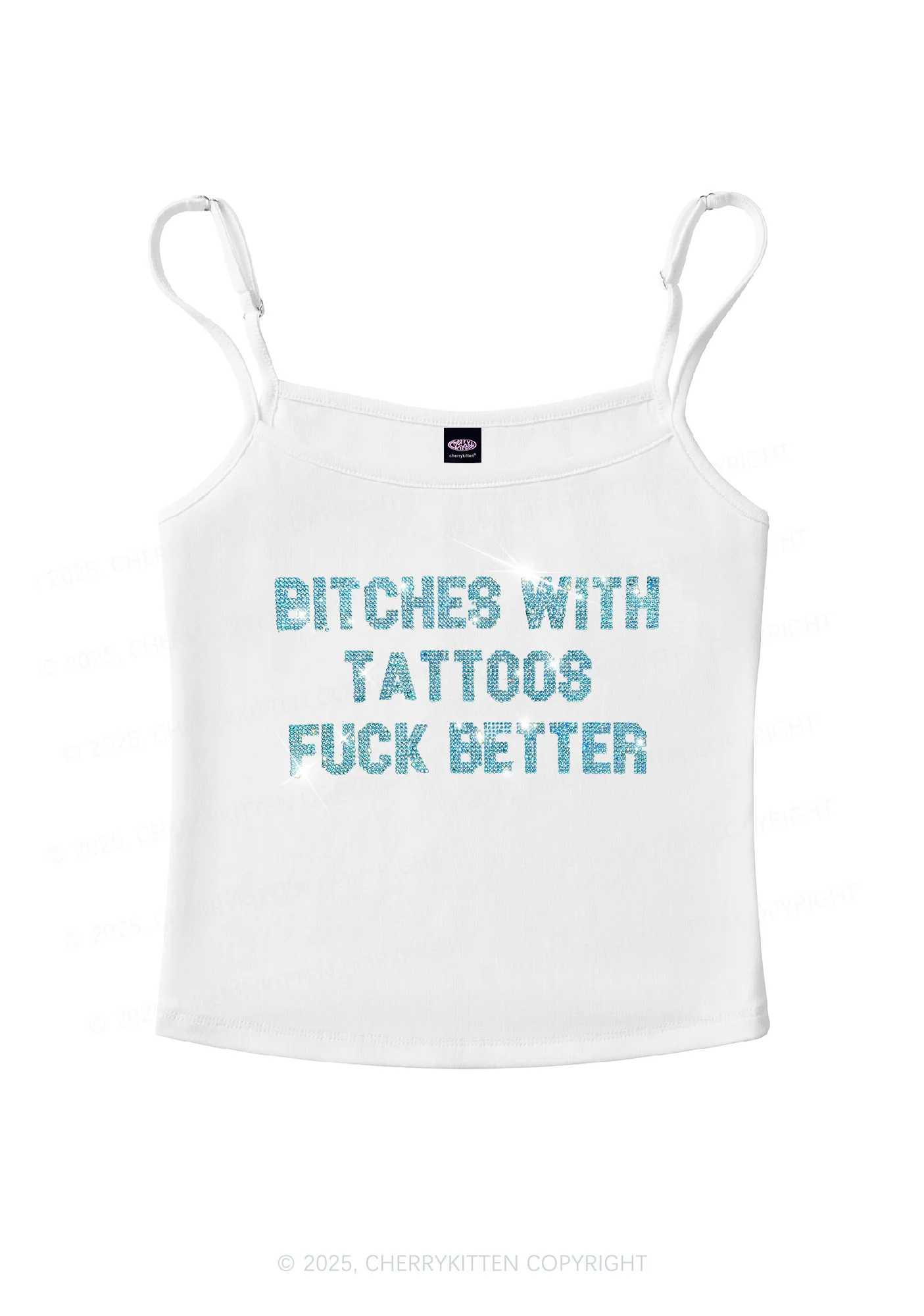Rhinestone Bxxches With Tattoos Fxxk Better Y2K Spaghetti Strap Cami Cherrykitten - Image 4