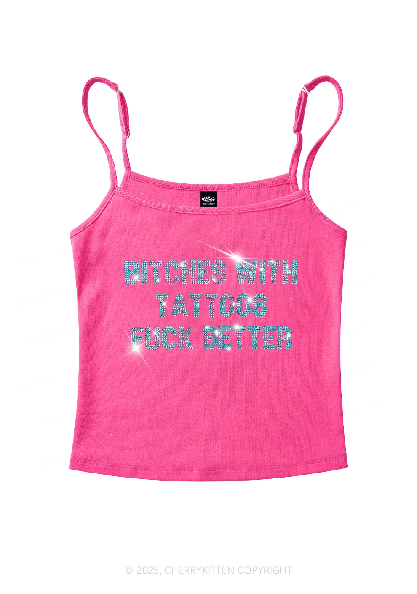 Rhinestone Bxxches With Tattoos Fxxk Better Y2K Spaghetti Strap Cami Cherrykitten - Image 5