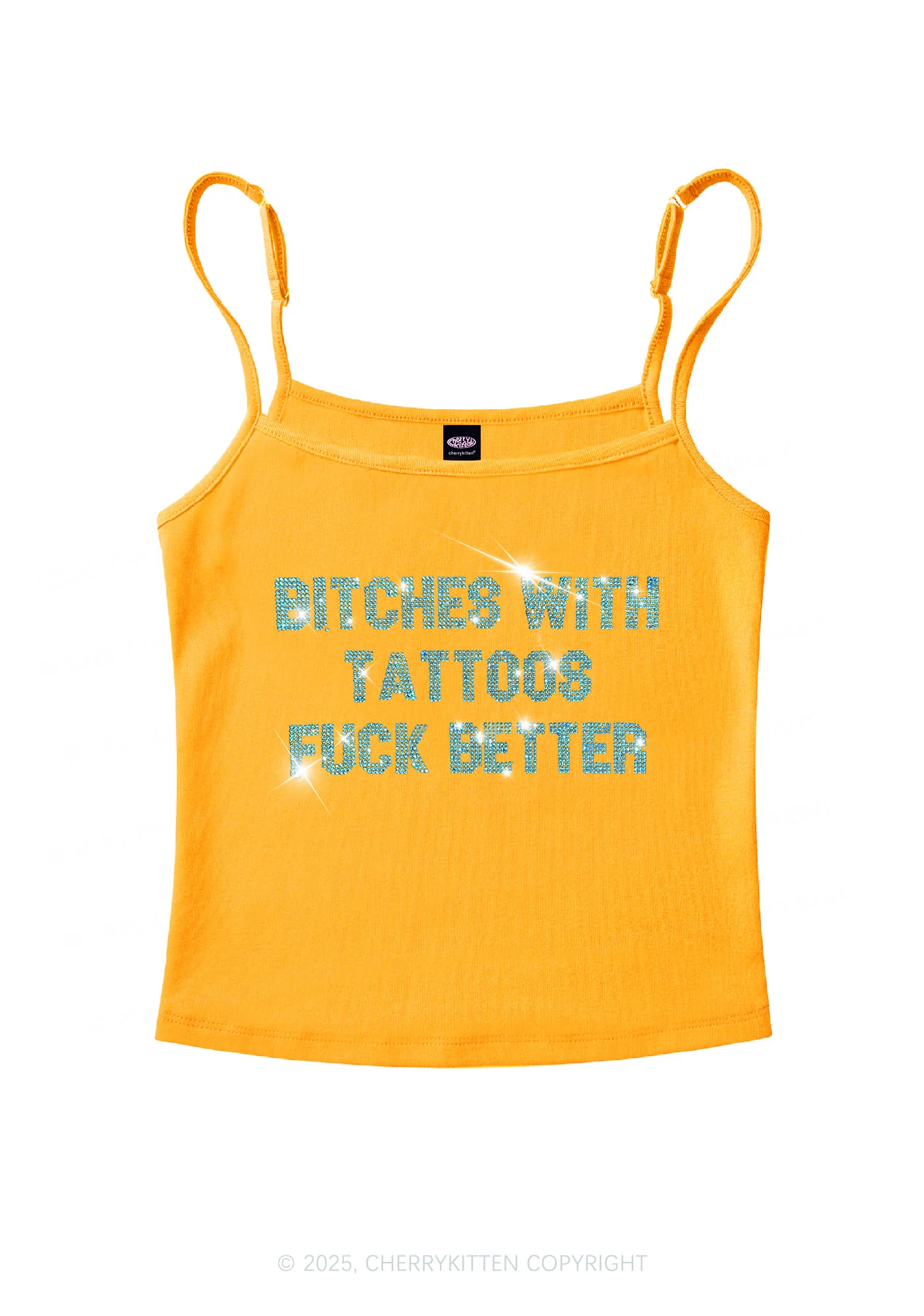Rhinestone Bxxches With Tattoos Fxxk Better Y2K Spaghetti Strap Cami Cherrykitten - Image 6
