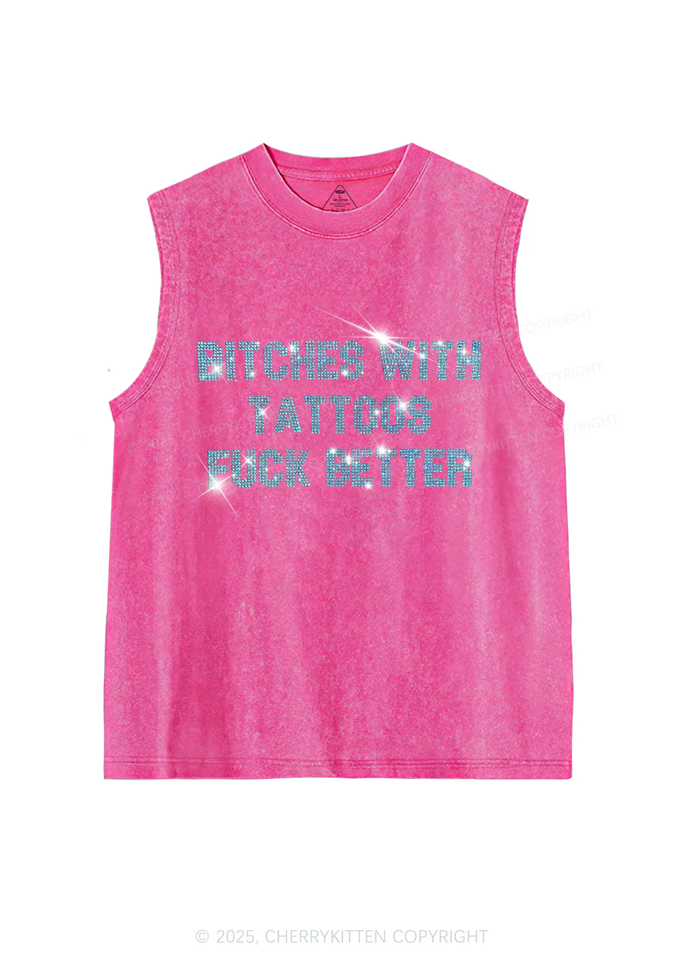Rhinestone Bxxches With Tattoos Fxxk Better Y2K Washed Muscle Tank Cherrykitten - Image 3
