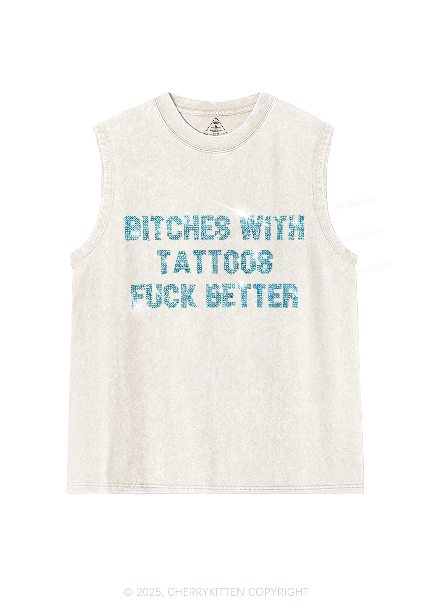 Rhinestone Bxxches With Tattoos Fxxk Better Y2K Washed Muscle Tank Cherrykitten - Image 4
