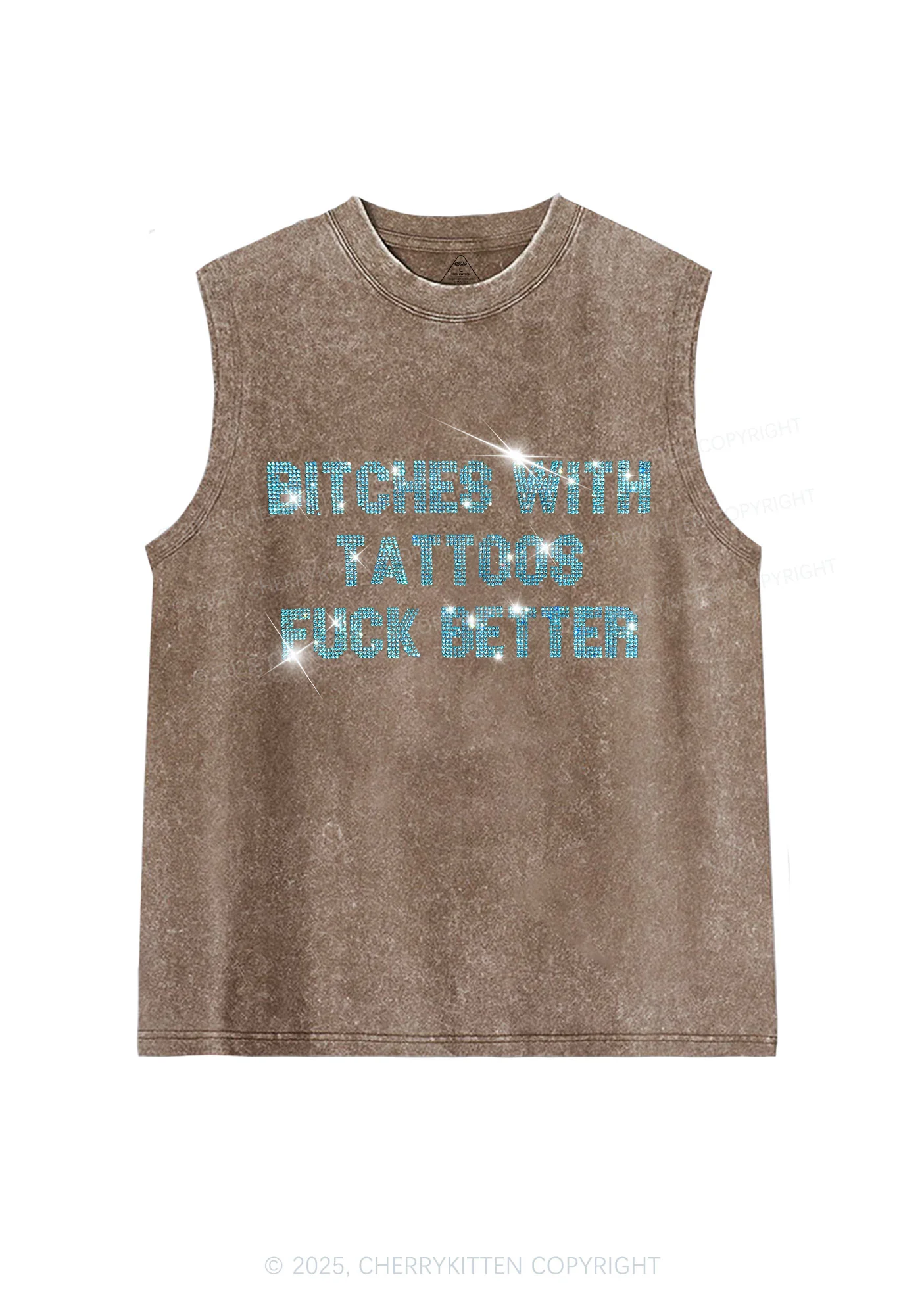 Rhinestone Bxxches With Tattoos Fxxk Better Y2K Washed Muscle Tank Cherrykitten - Image 5