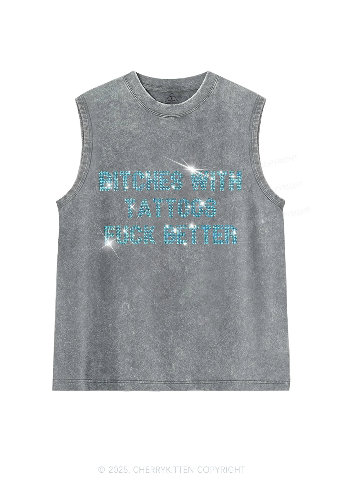 Rhinestone Bxxches With Tattoos Fxxk Better Y2K Washed Muscle Tank Cherrykitten - Image 6