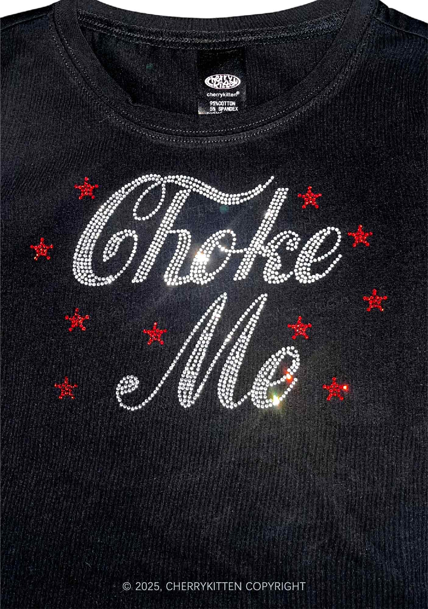 Rhinestone Choke Me Y2K Baby Tee Cherrykitten - Image 3