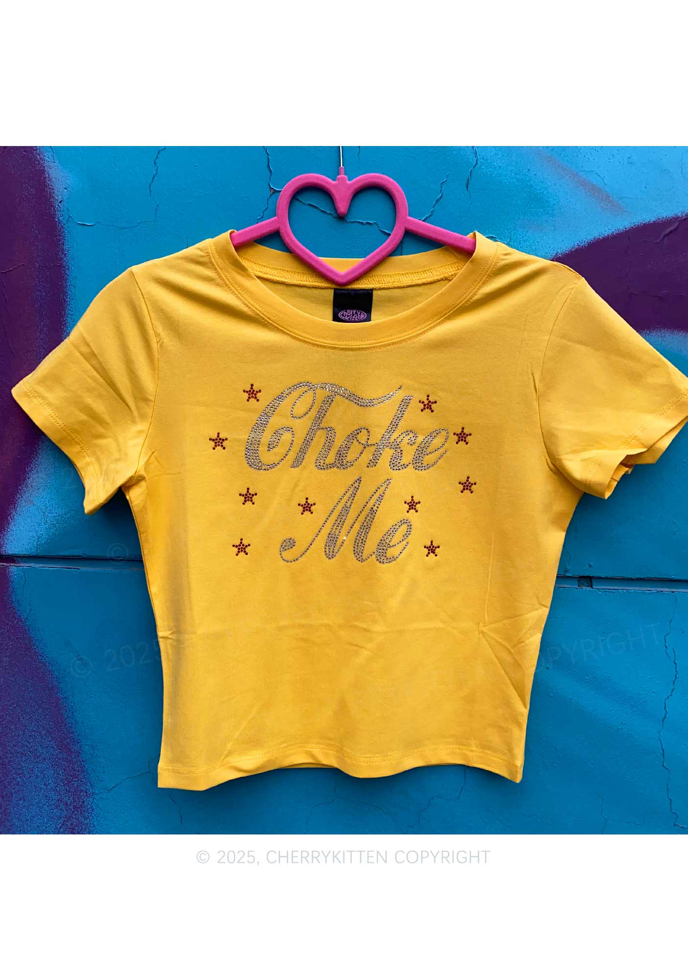 Rhinestone Choke Me Y2K Baby Tee Cherrykitten - Image 4