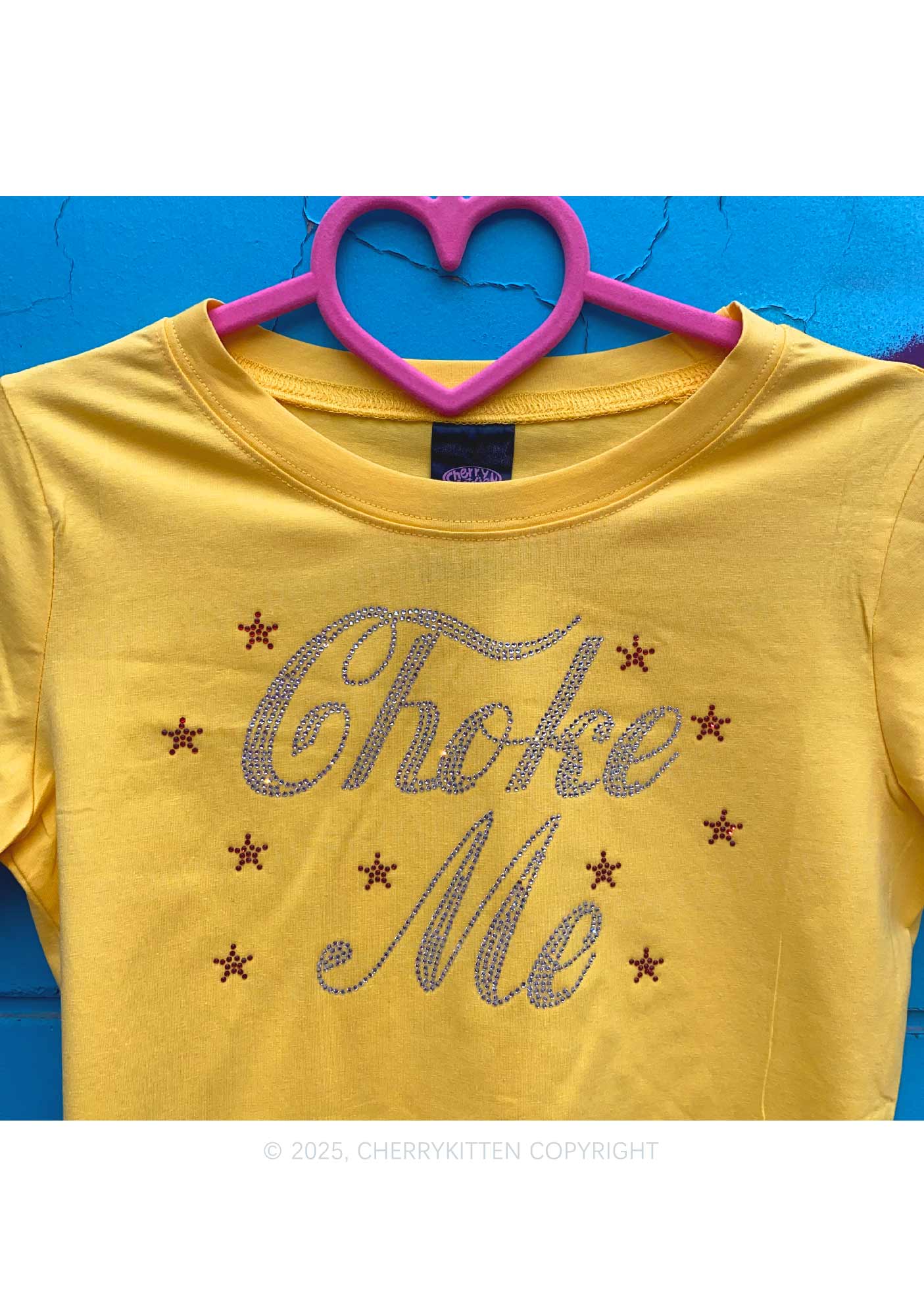 Rhinestone Choke Me Y2K Baby Tee Cherrykitten - Image 5