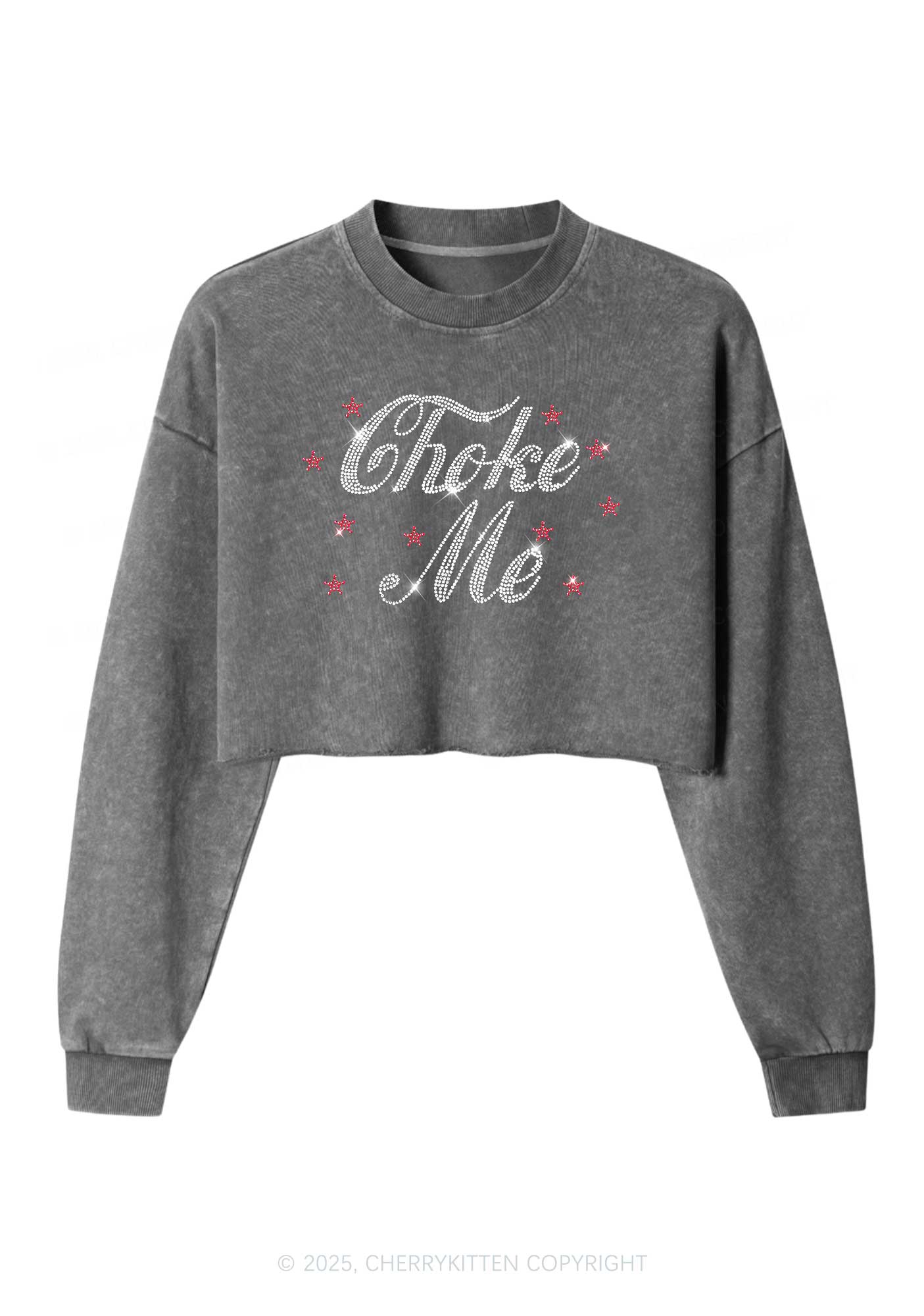 Rhinestone Choke Me Y2K Crop Washed Sweatshirts Cherrykitten - Image 3