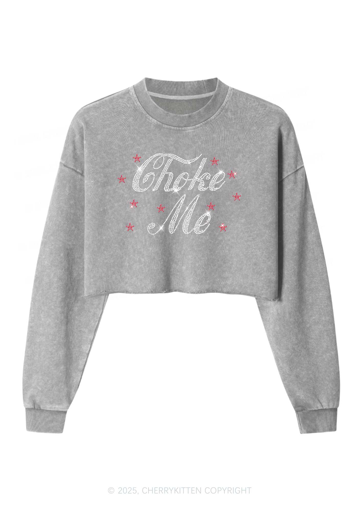 Rhinestone Choke Me Y2K Crop Washed Sweatshirts Cherrykitten - Image 4