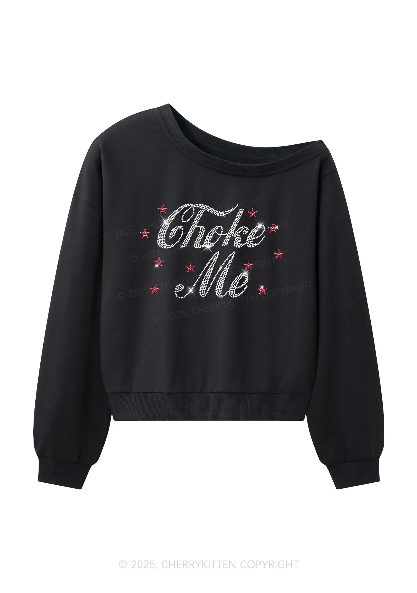 Rhinestone Choke Me Y2K Off Shoulder Sweatshirts Cherrykitten - Image 2