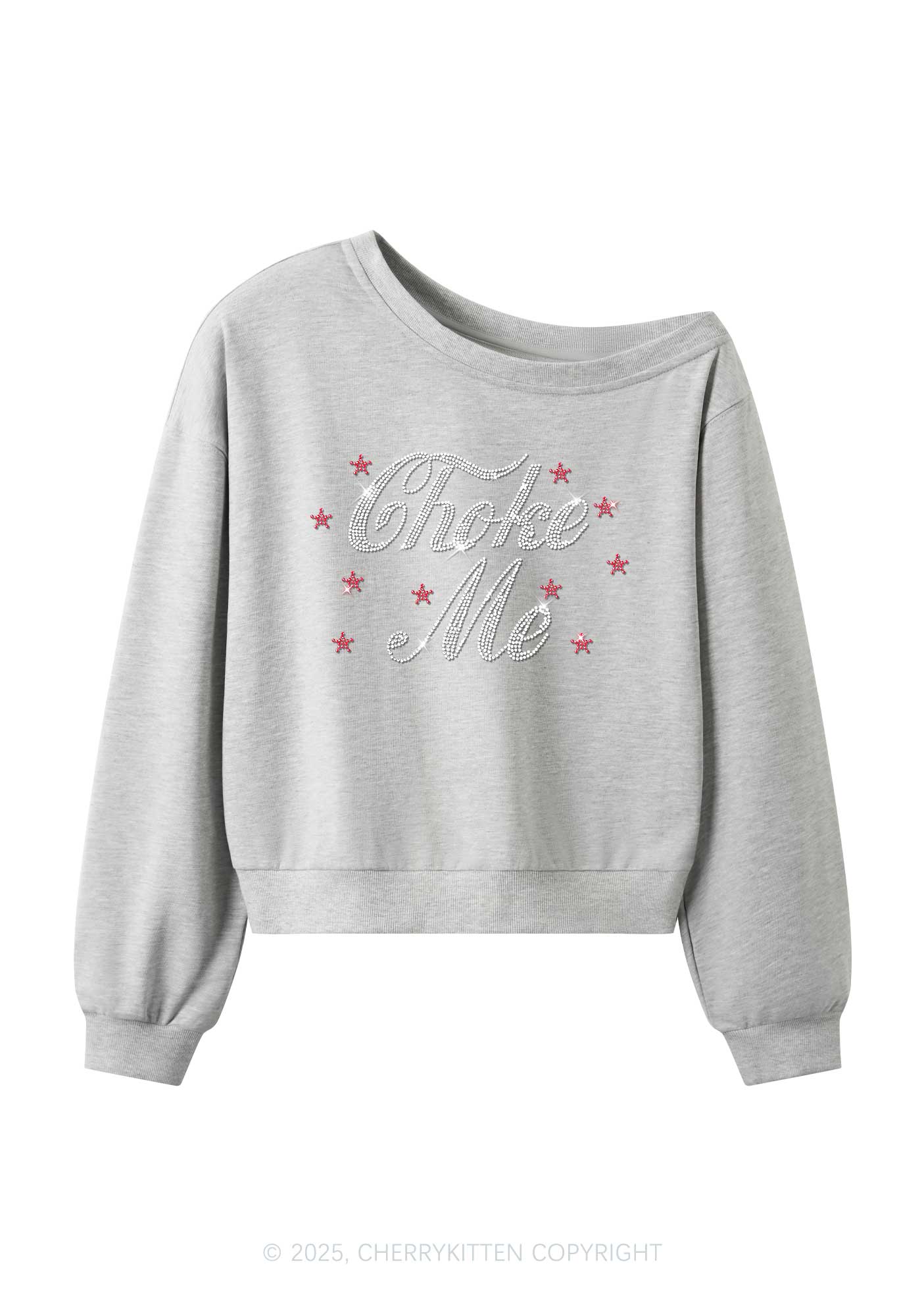 Rhinestone Choke Me Y2K Off Shoulder Sweatshirts Cherrykitten - Image 4