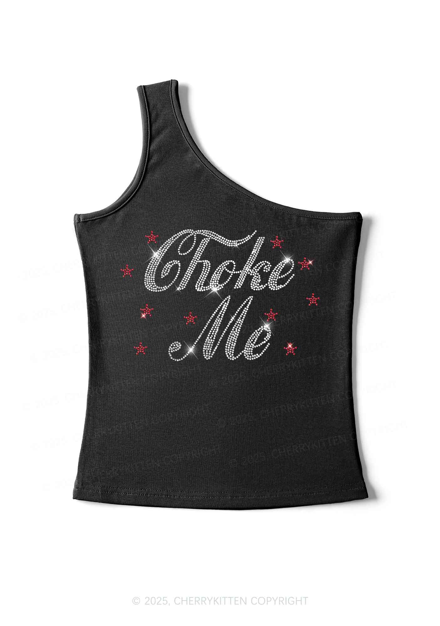 Rhinestone Choke Me Y2K One Shoulder Tank Top Cherrykitten - Image 2
