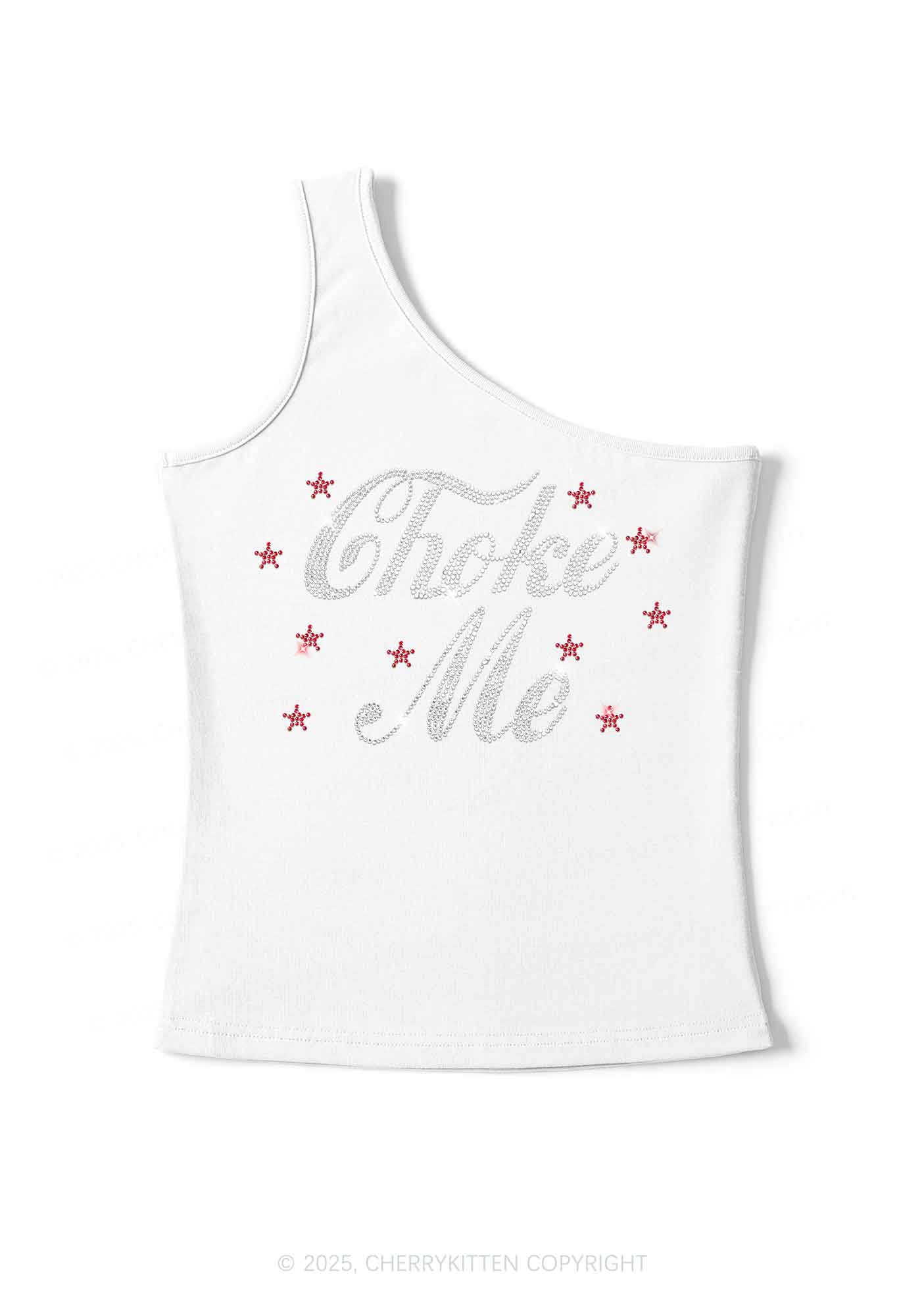 Rhinestone Choke Me Y2K One Shoulder Tank Top Cherrykitten - Image 3