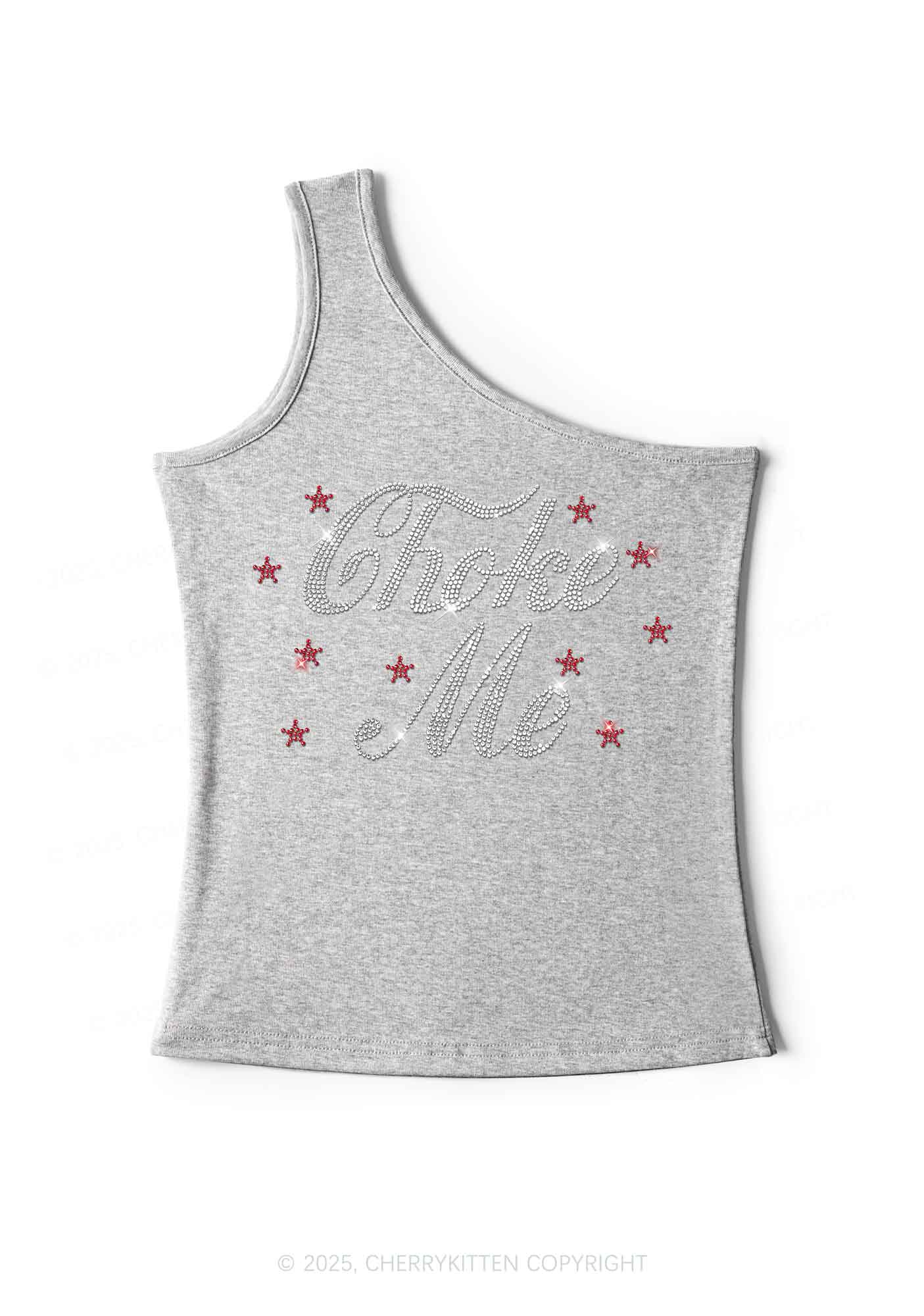 Rhinestone Choke Me Y2K One Shoulder Tank Top Cherrykitten - Image 4