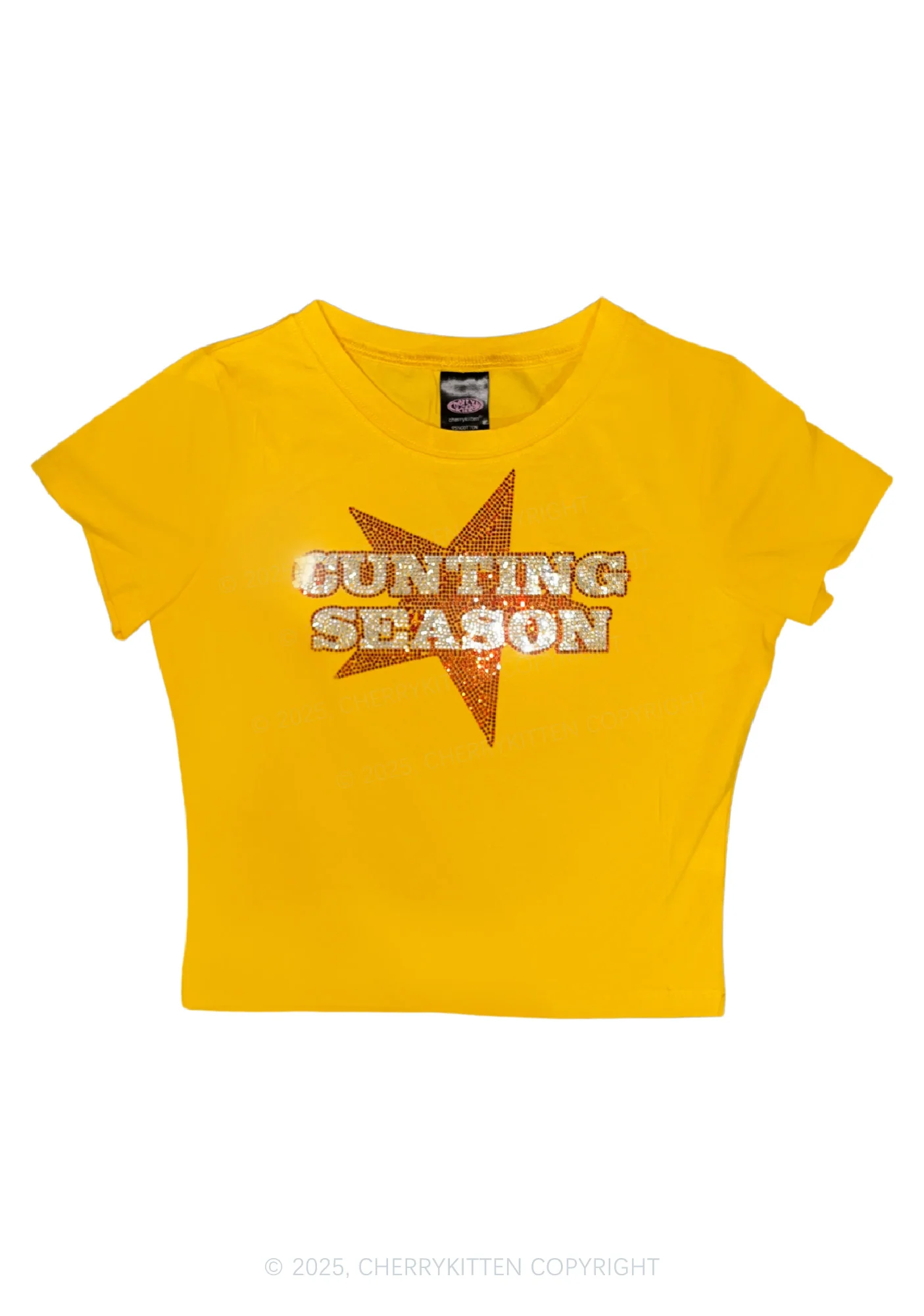 Rhinestone Cunting Season Y2K Baby Tee Cherrykitten - Image 2