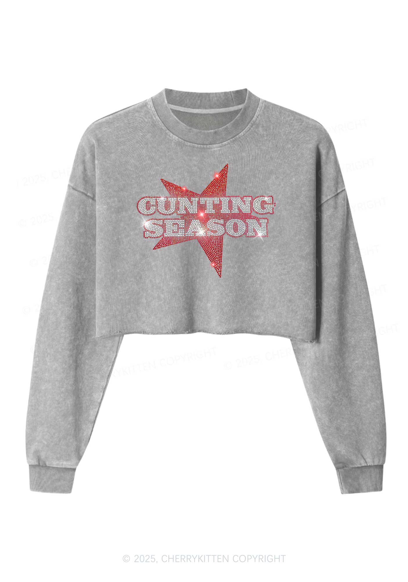 Rhinestone Cunting Season Y2K Crop Washed Sweatshirts Cherrykitten - Image 5