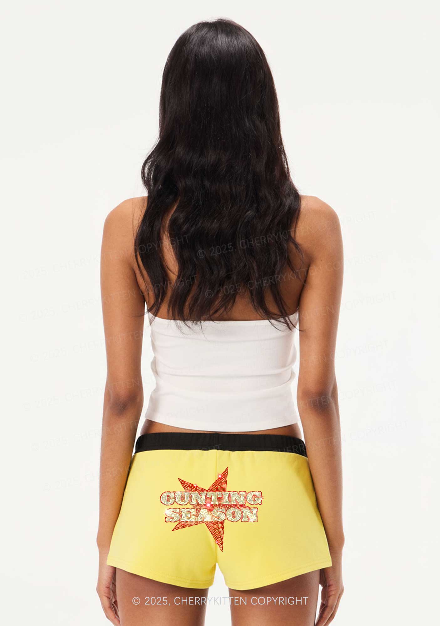 Rhinestone Cunting Season Y2K Drawstring Mini Shorts Cherrykitten - Image 2