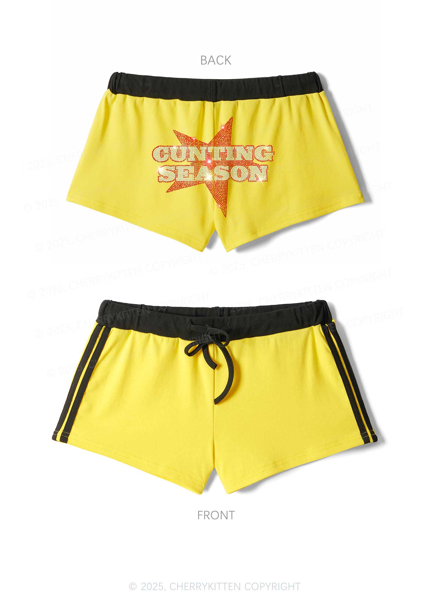 Rhinestone Cunting Season Y2K Drawstring Mini Shorts Cherrykitten - Image 3