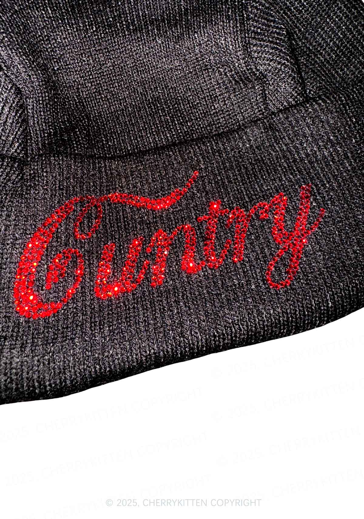 Rhinestone Cuntry Cross Y2K Bunny Ear Knitted Hat Cherrykitten - Image 3