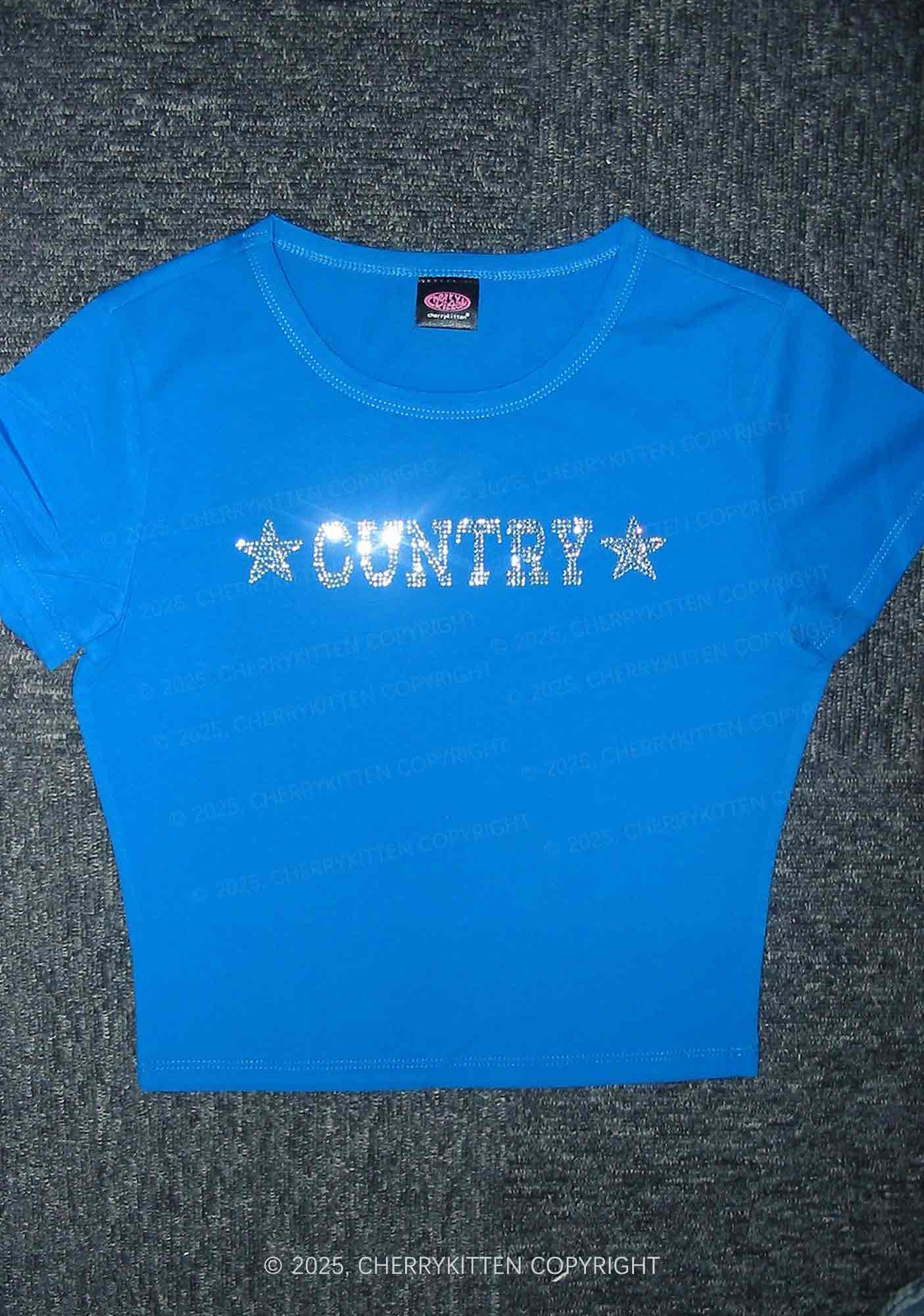 Rhinestone Cuntry Y2K Baby Tee Cherrykitten - Image 2