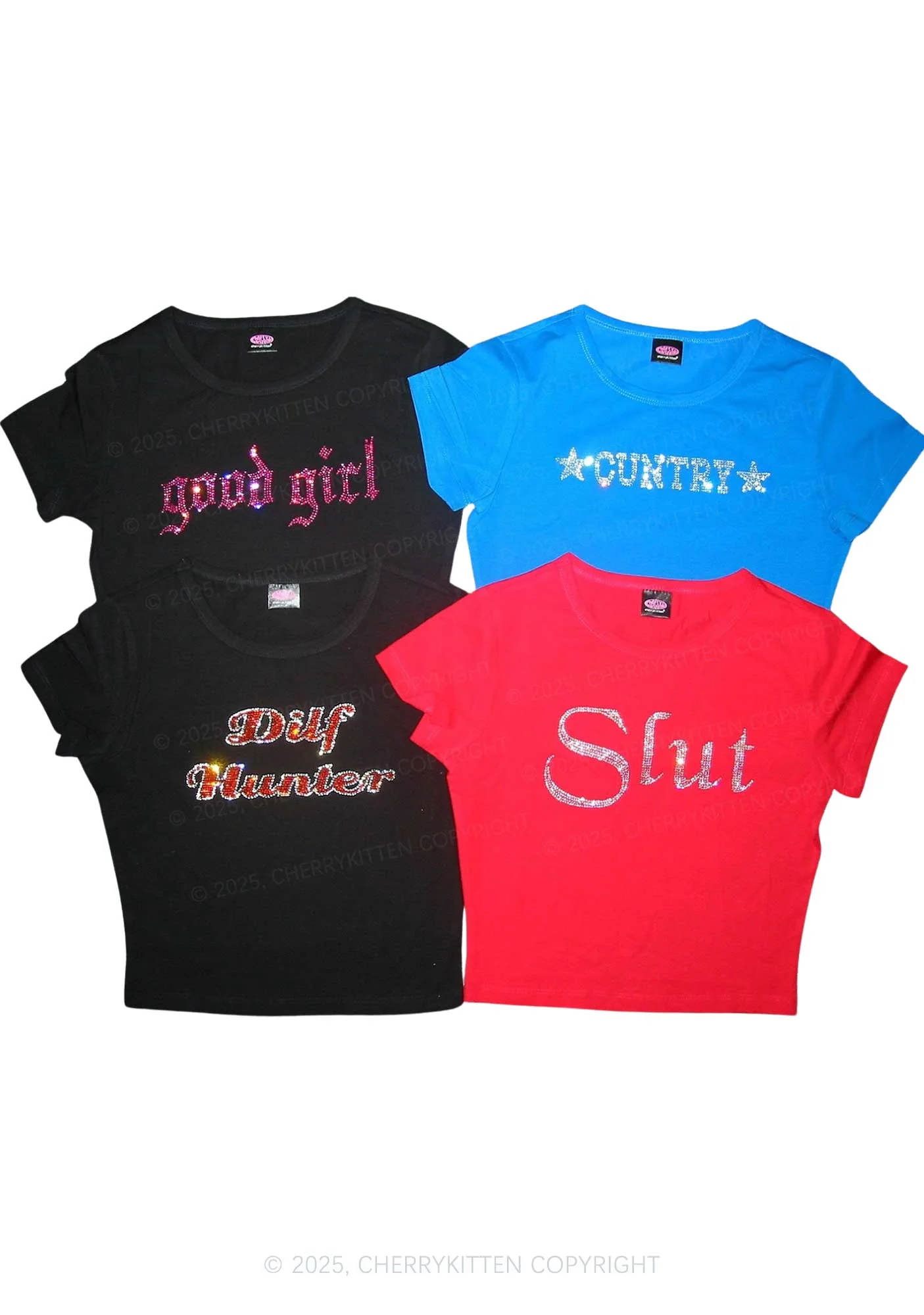 Rhinestone Cuntry Y2K Baby Tee Cherrykitten - Image 3