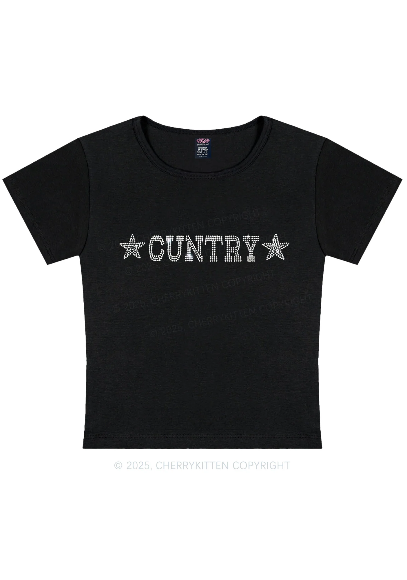 Rhinestone Cuntry Y2K Baby Tee Cherrykitten - Image 5