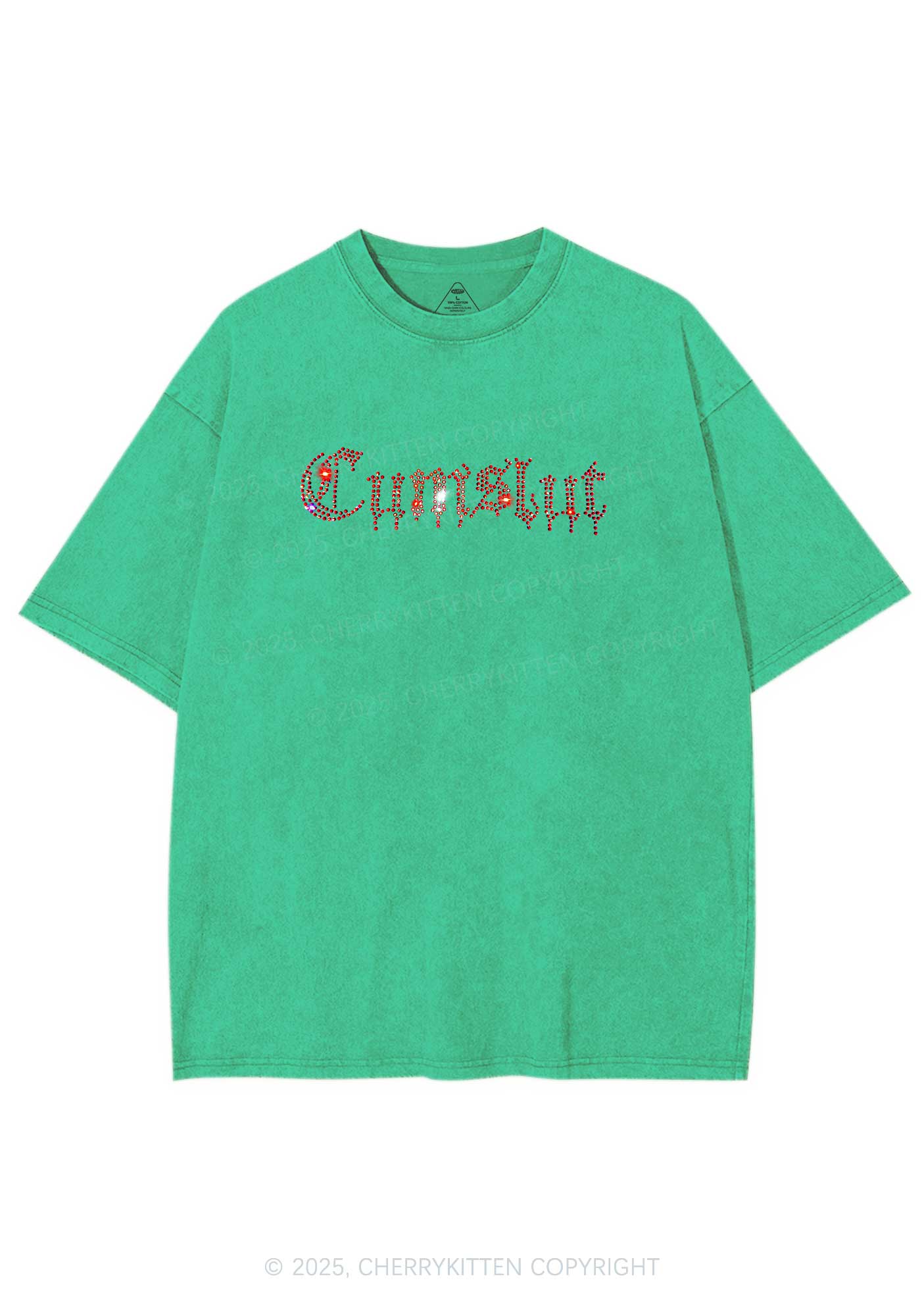Rhinestone Cxmslxt Y2K Shirts Washed Tee Cherrykitten - Image 4