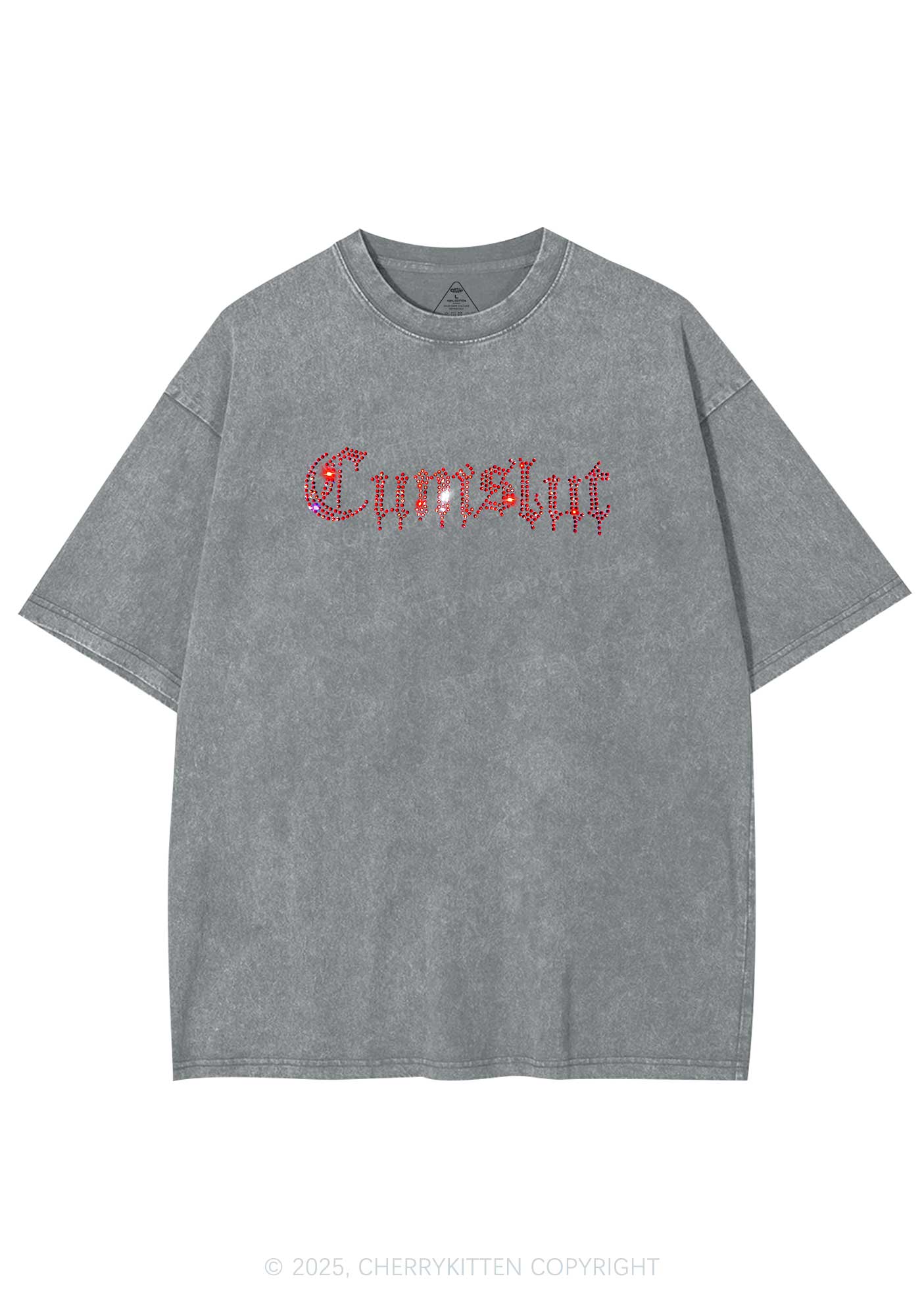 Rhinestone Cxmslxt Y2K Shirts Washed Tee Cherrykitten - Image 6