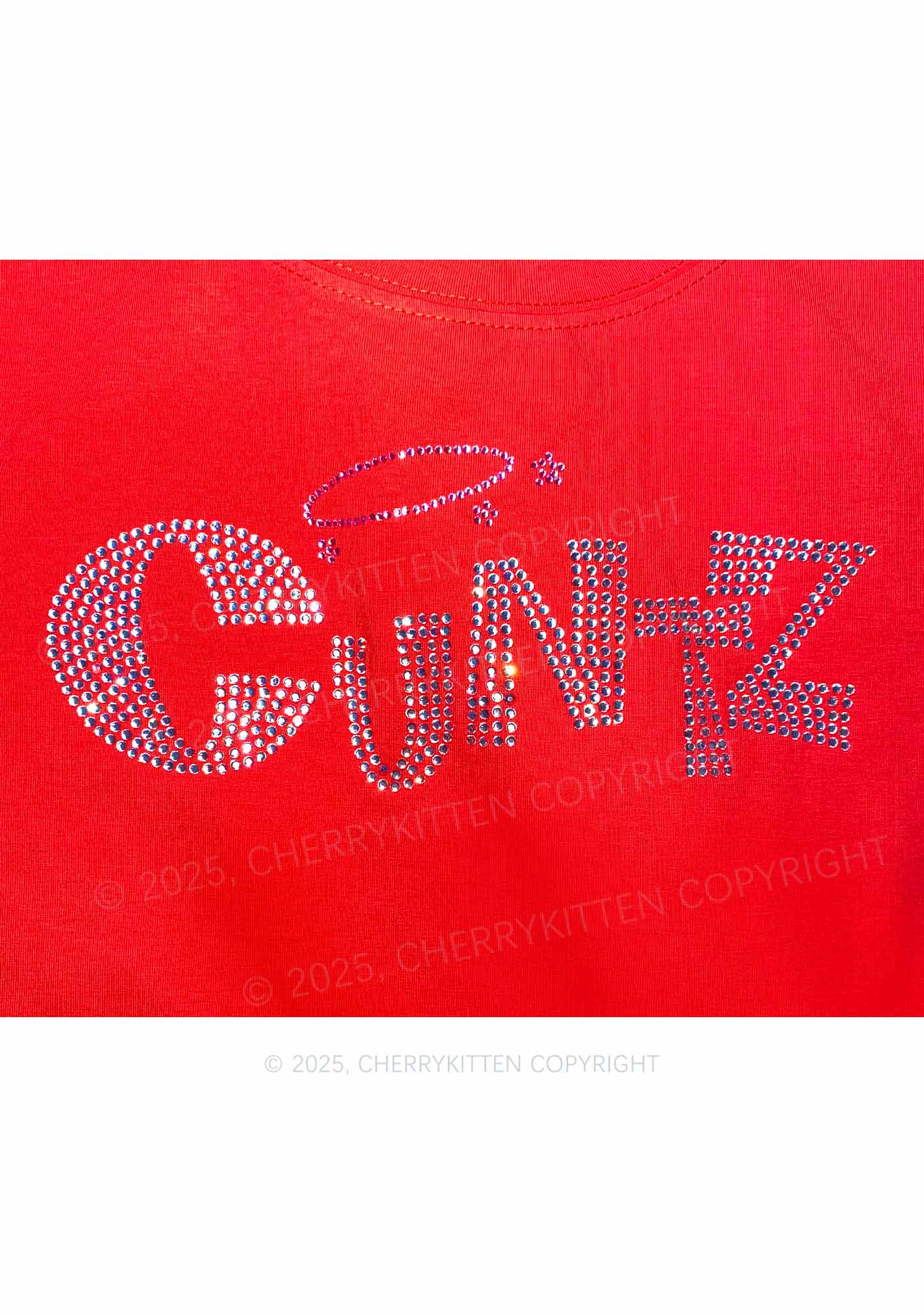 Rhinestone Cxntz Y2K Baby Tee Cherrykitten - Image 3
