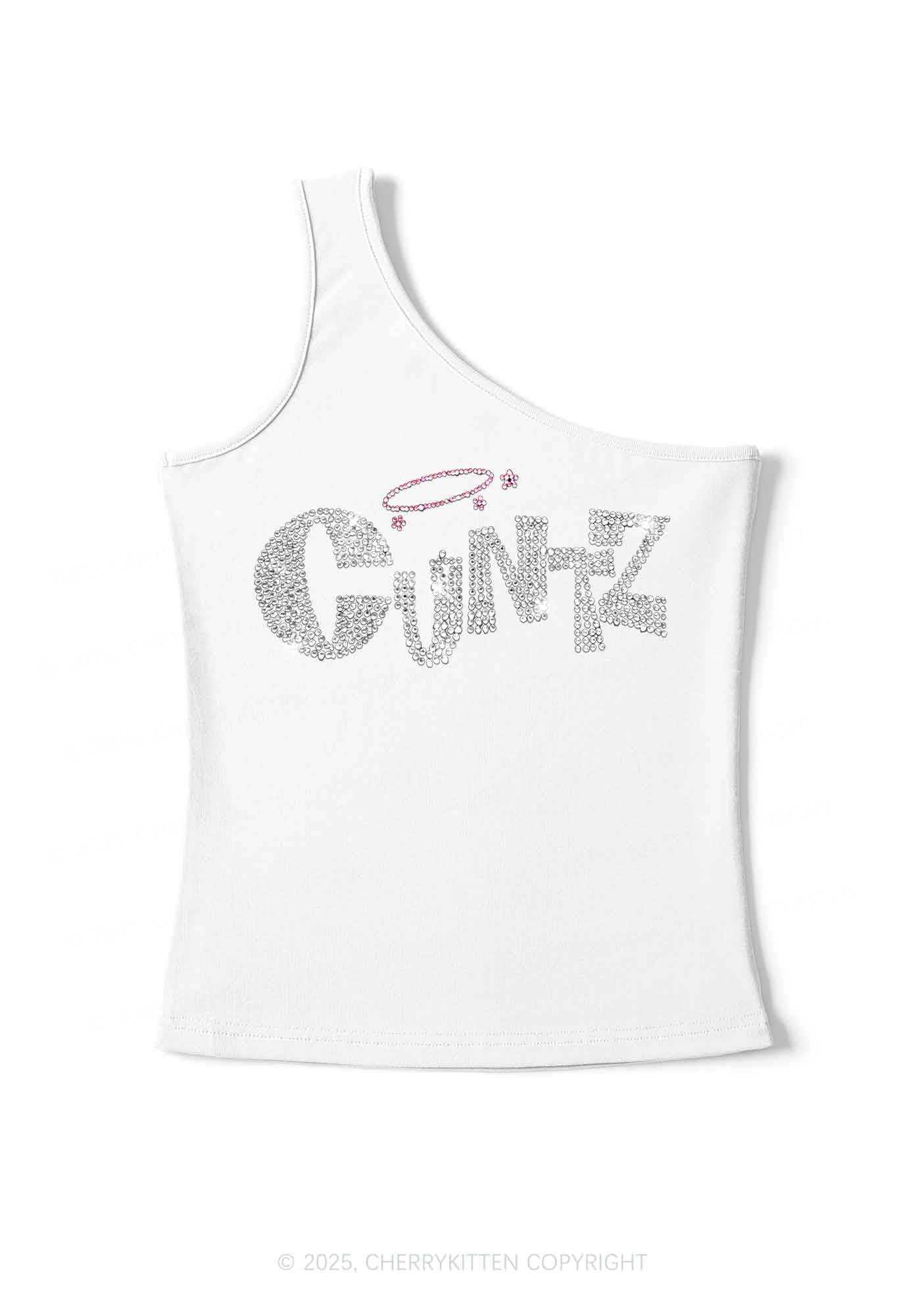 Rhinestone Cxntz Y2K One Shoulder Tank Top Cherrykitten - Image 2