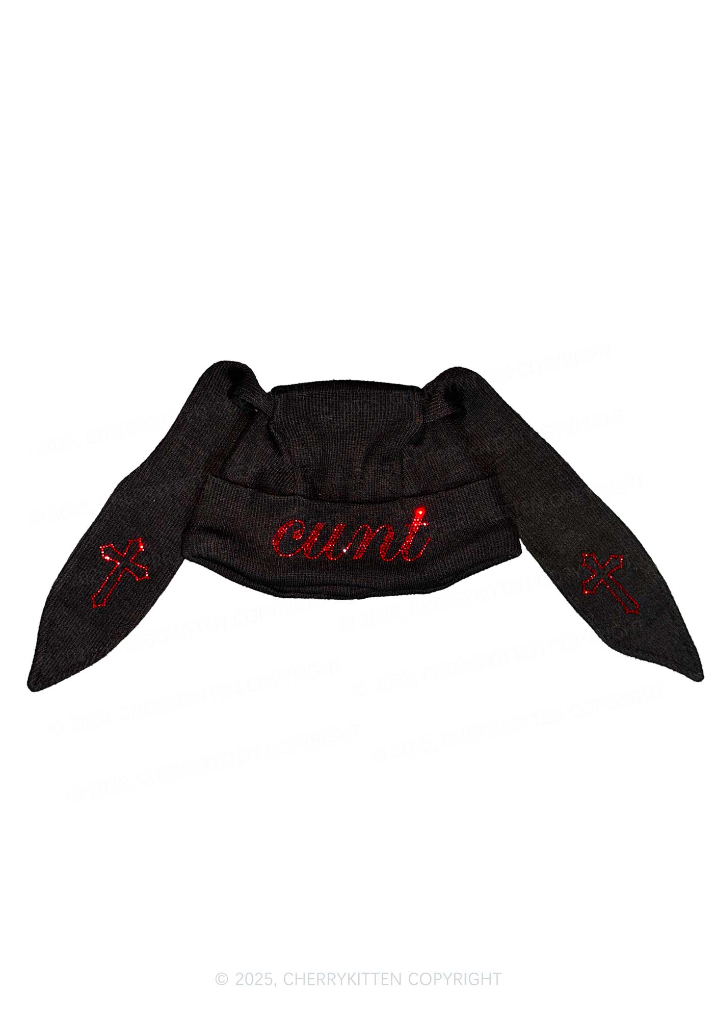Rhinestone Cxxt Y2K Bunny Ear Knitted Hat Cherrykitten - Image 4