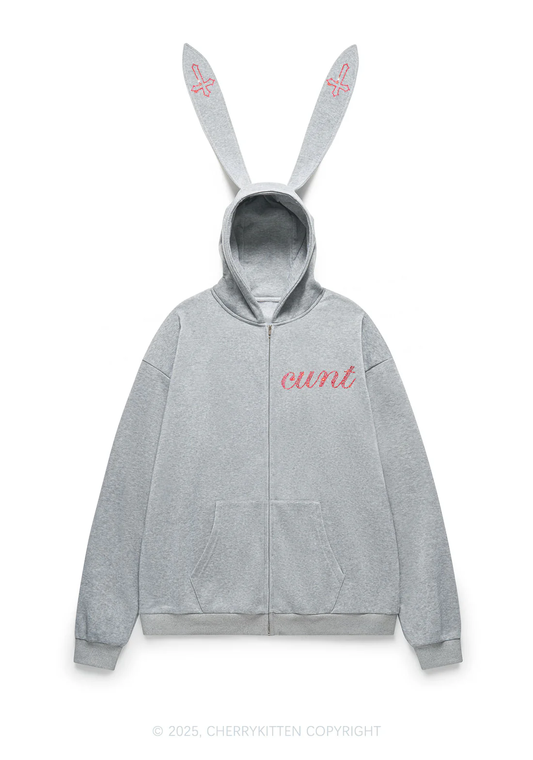 Rhinestone Cxxt Y2K Bunny Ear Zip Hoodie Cherrykitten - Image 5