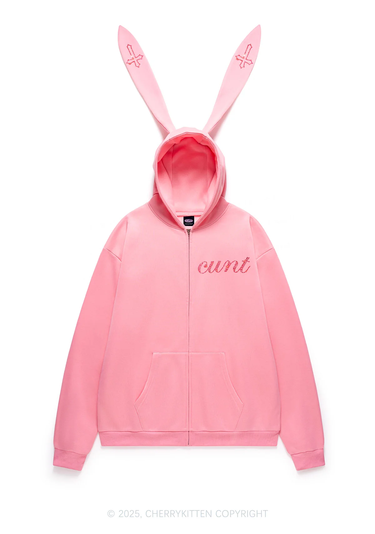 Rhinestone Cxxt Y2K Bunny Ear Zip Hoodie Cherrykitten - Image 7