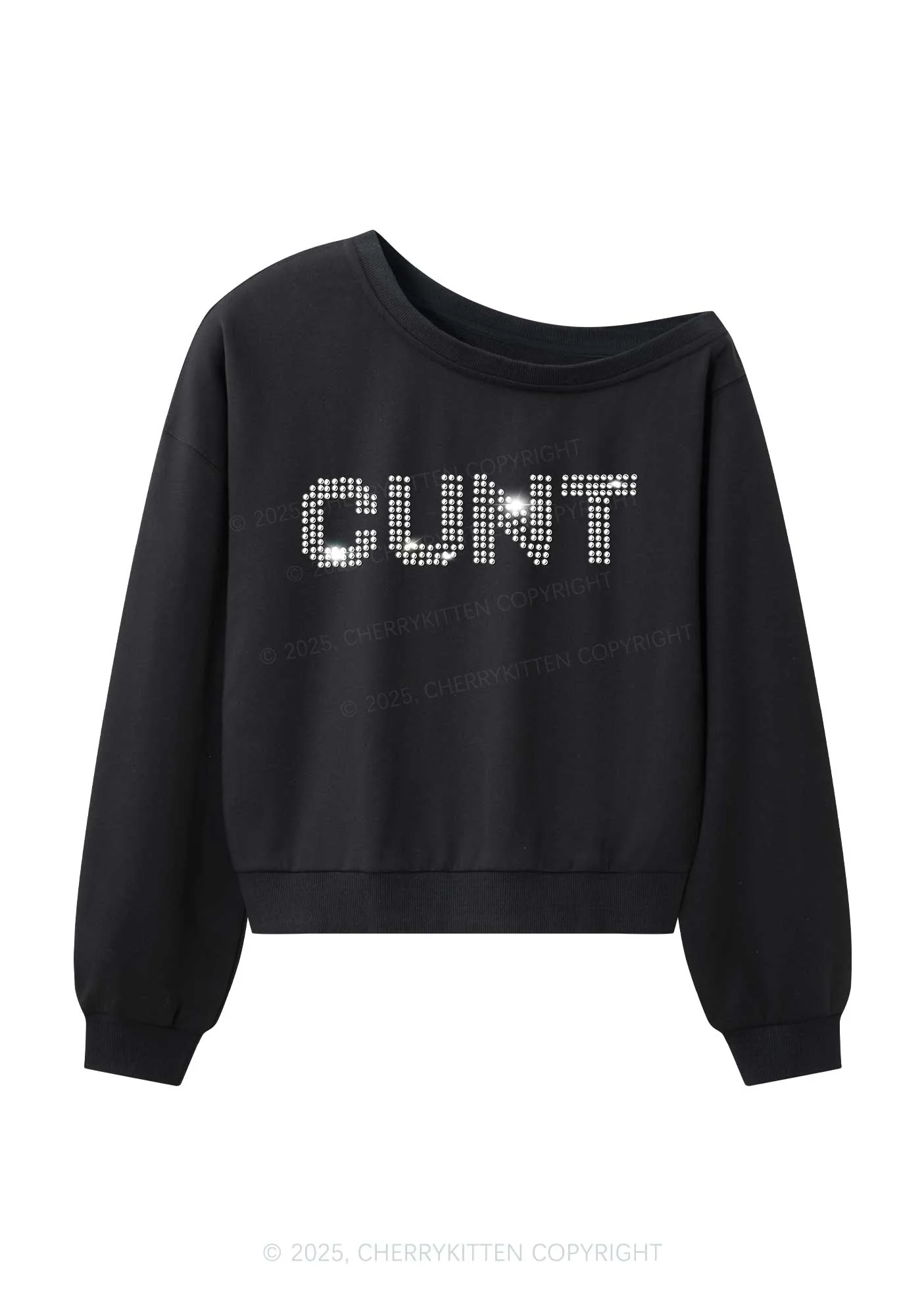 Rhinestone Cxxt Y2K Off Shoulder Sweatshirts Cherrykitten - Image 3