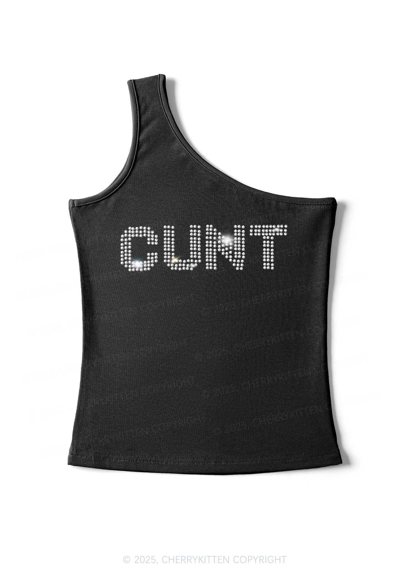 Rhinestone Cxxt Y2K One Shoulder Tank Top Cherrykitten - Image 3