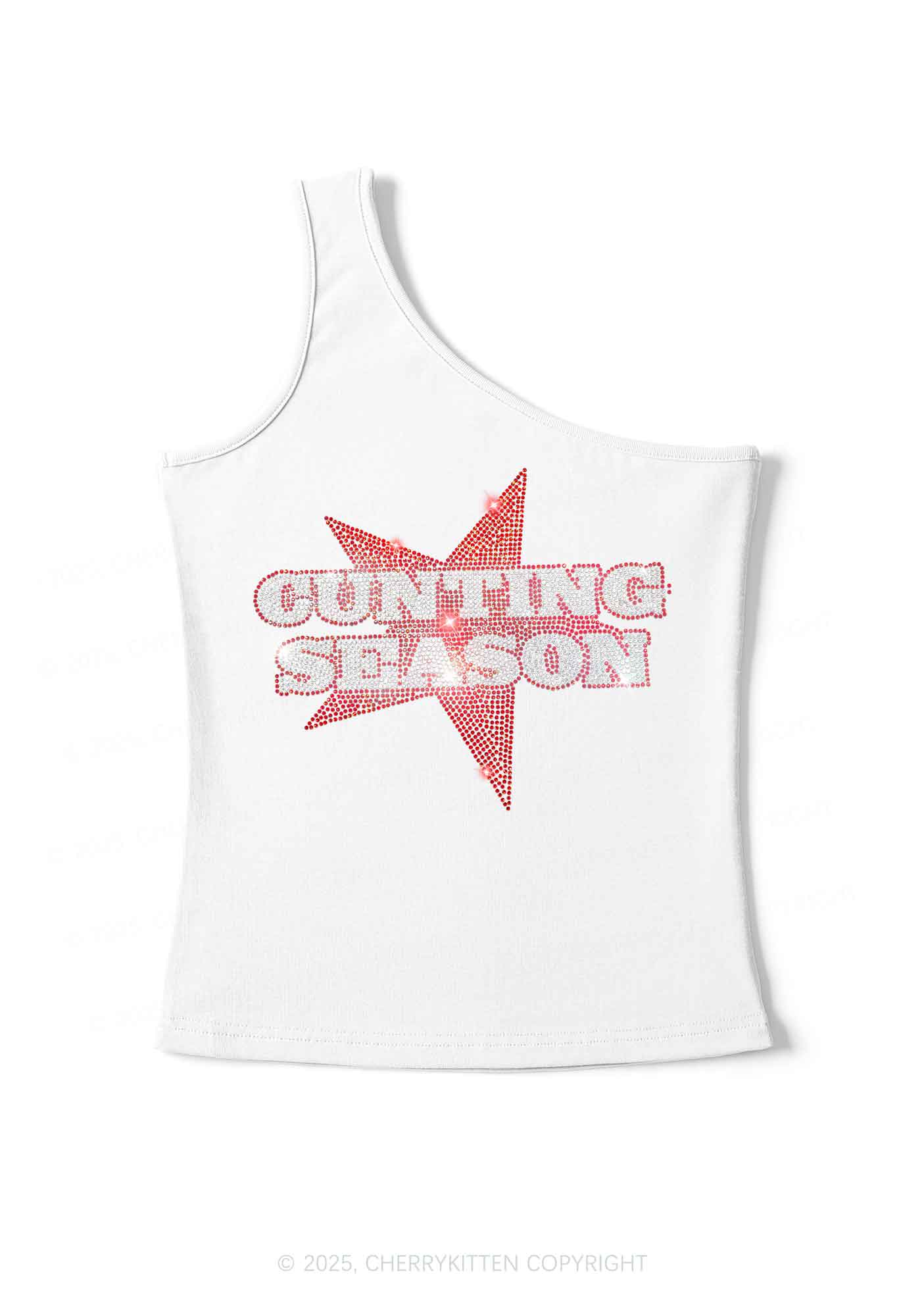 Rhinestone Cxxting Season Y2K One Shoulder Tank Top Cherrykitten - Image 3