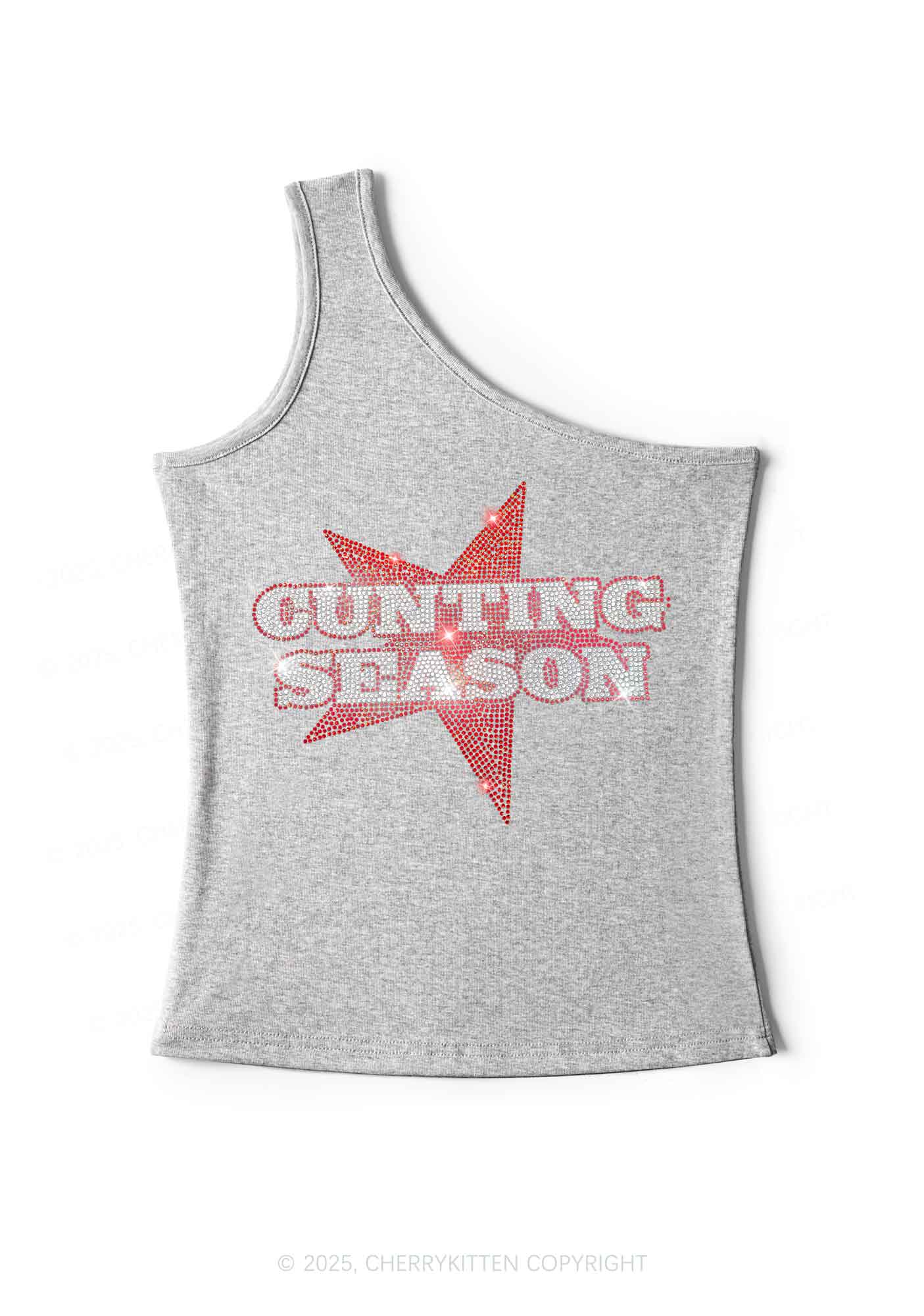 Rhinestone Cxxting Season Y2K One Shoulder Tank Top Cherrykitten - Image 4