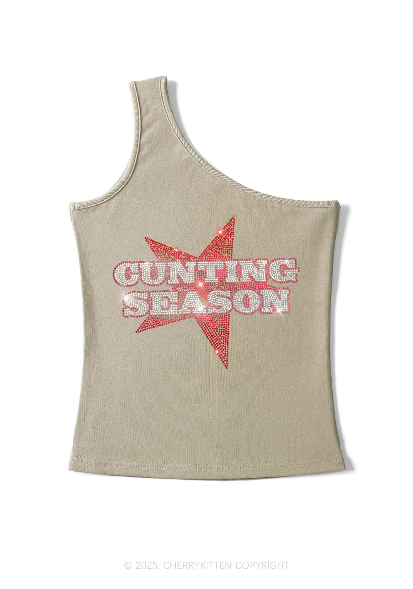Rhinestone Cxxting Season Y2K One Shoulder Tank Top Cherrykitten - Image 5