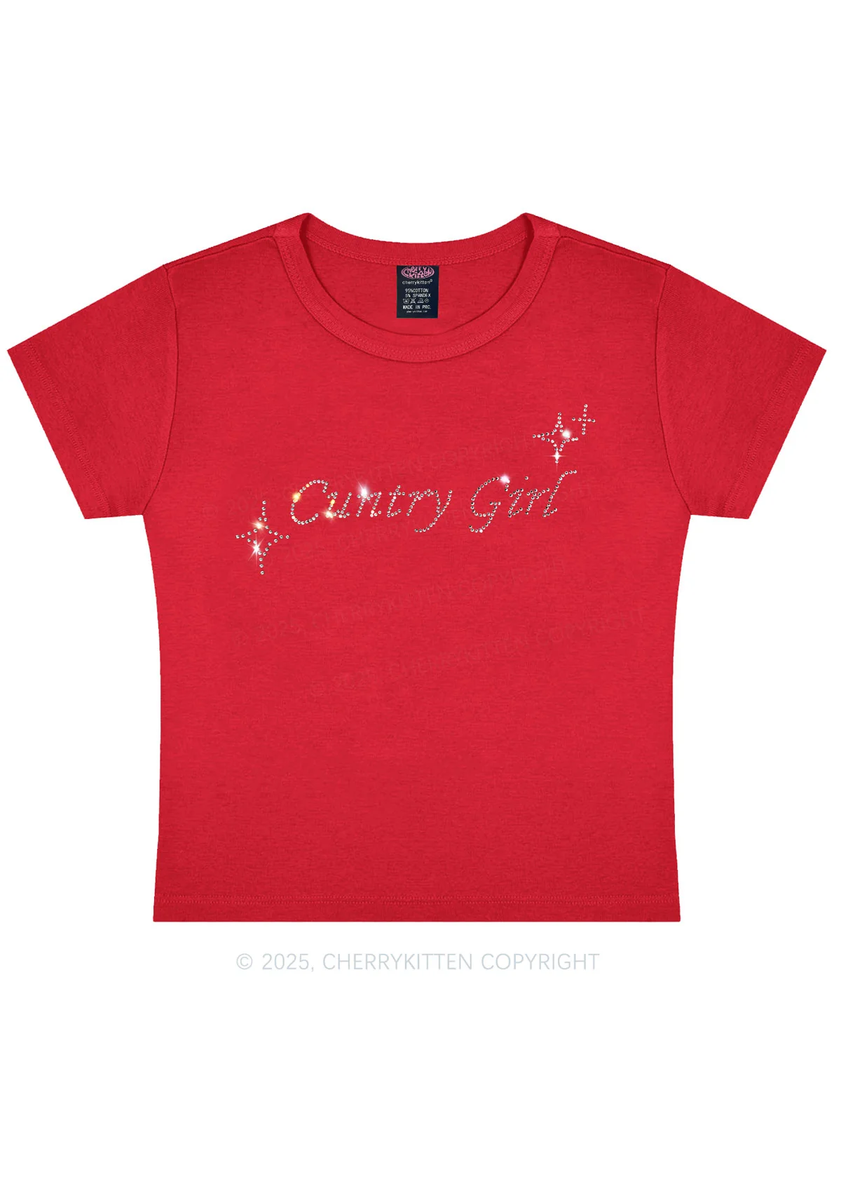 Rhinestone Cxxtry Girl Y2K Baby Tee Cherrykitten - Image 7