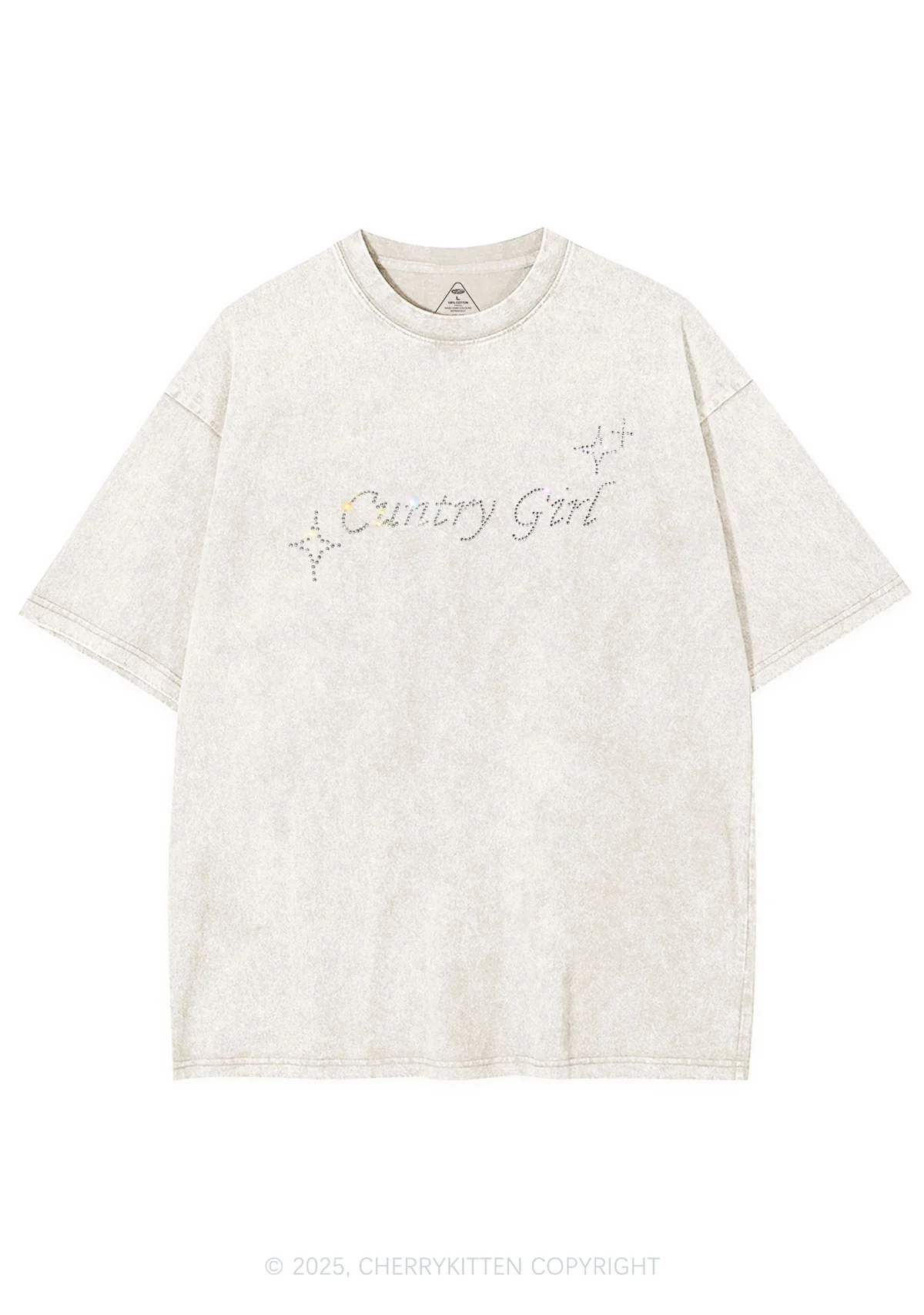 Rhinestone Cxxtry Girl Y2K Shirts Washed Tee Cherrykitten - Image 3