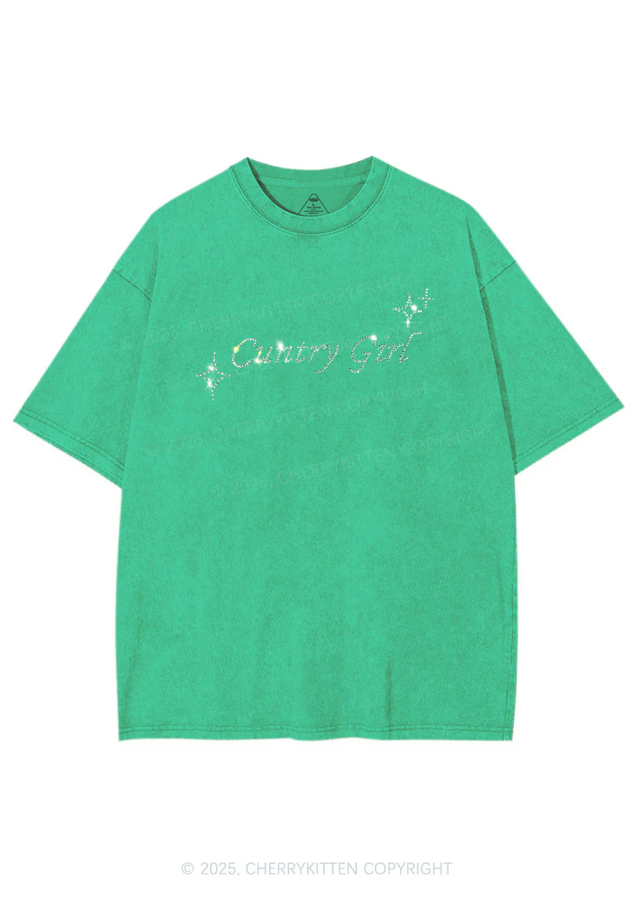 Rhinestone Cxxtry Girl Y2K Shirts Washed Tee Cherrykitten - Image 4